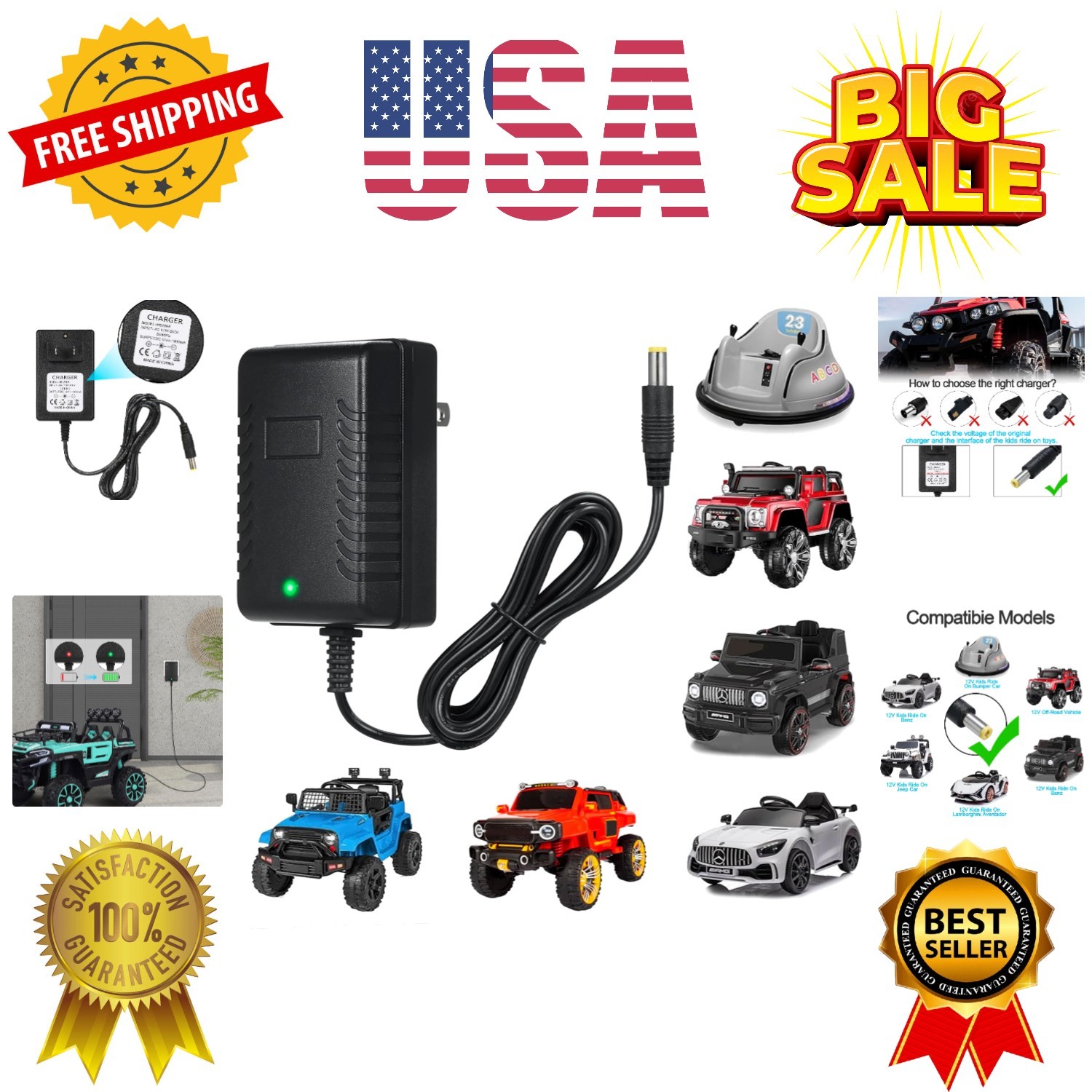 12V Kids Charger for Ride On Car, 12V Various Electric Ride-on Toys Car Batte…