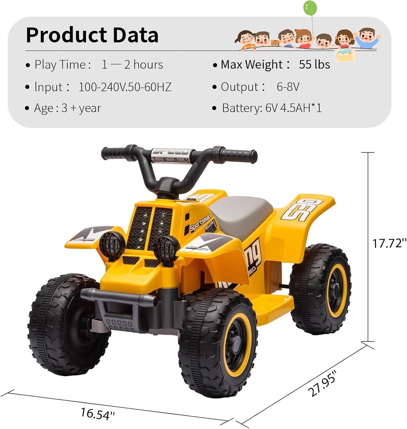 6V Kids ATV 4 Wheeler Quad Car Off-road Ride on Toy 1.5 mph Max-speed w/ LED MP3