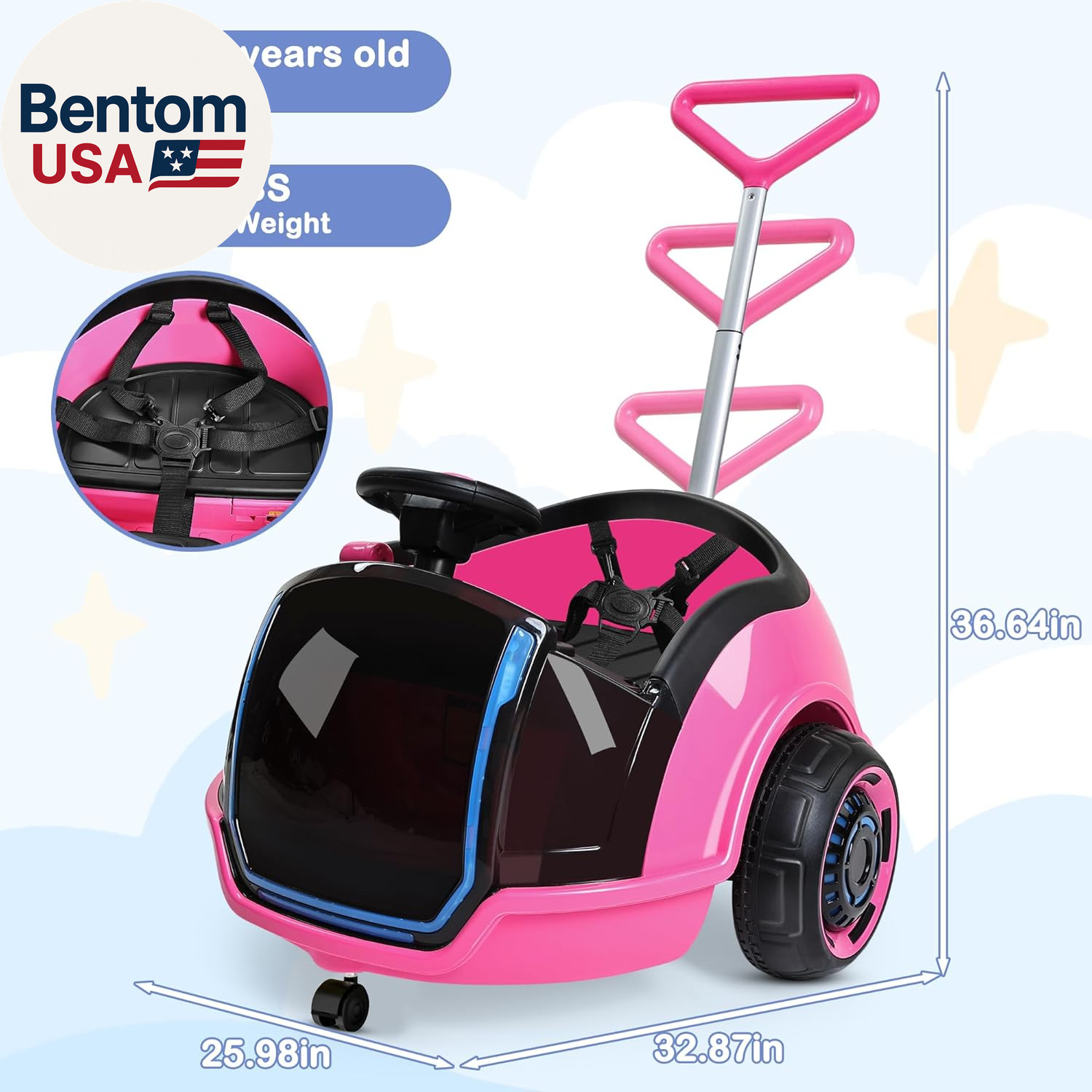 3-In-1 Electric Push Ride on Car, 12V Kids Ride on Toy W/Remote Control, 360° Sp