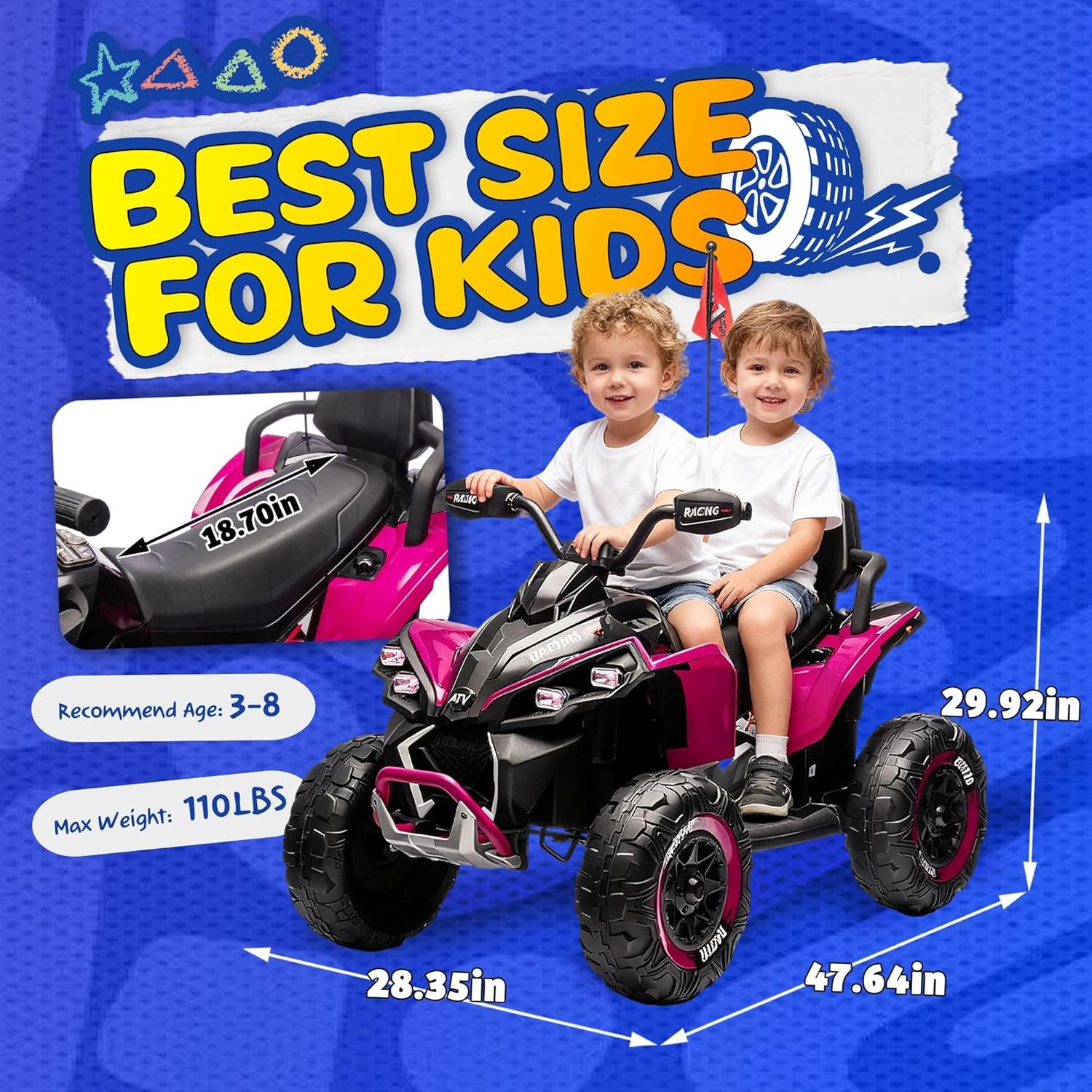 24V Ride on Car Electric Off-road ATV Battery Power Quad Car for Kids Age 3-12