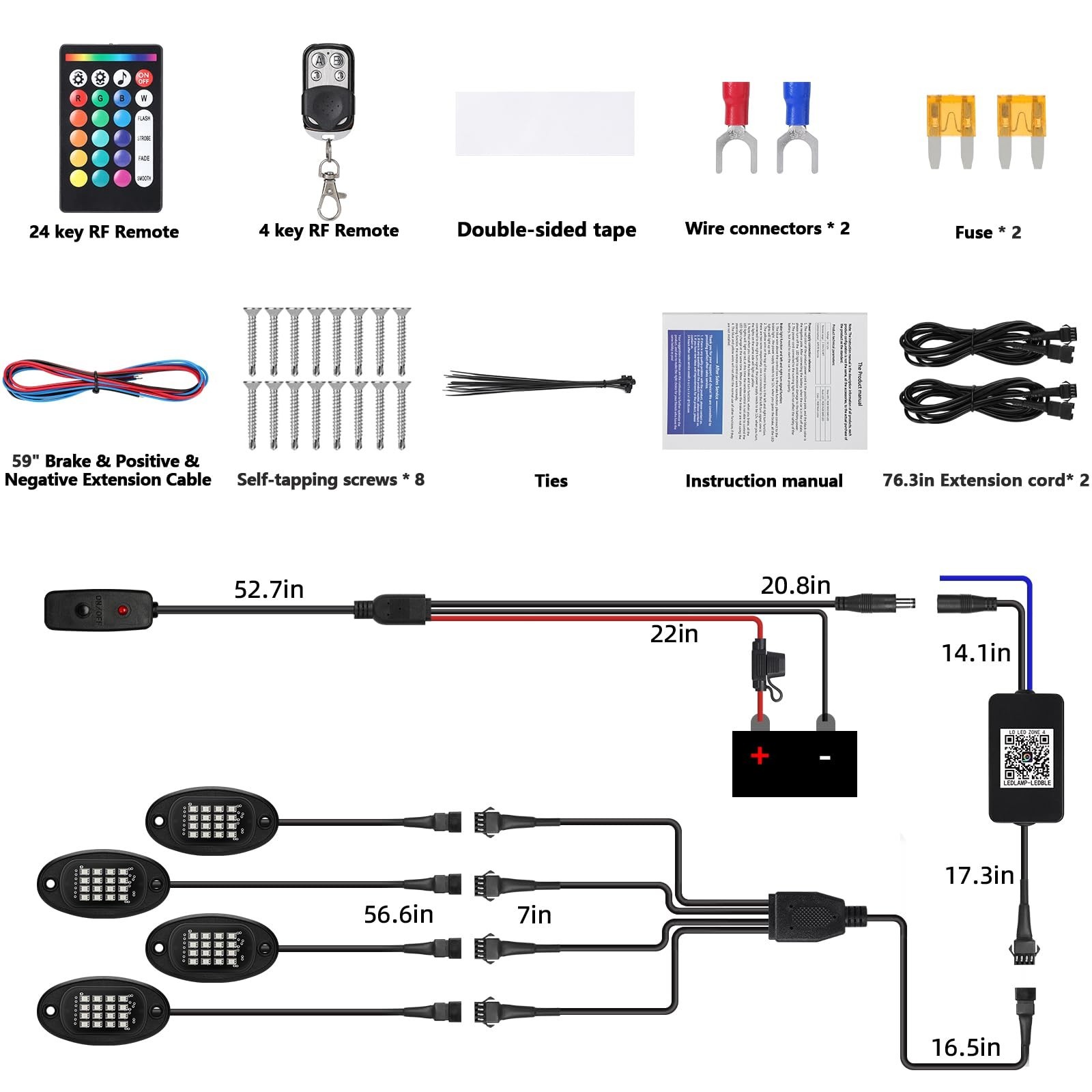 4 Pods RGB LED Rock Lights for ATV UTV Golf Cart Truck RZR Offroad SUV, Water…