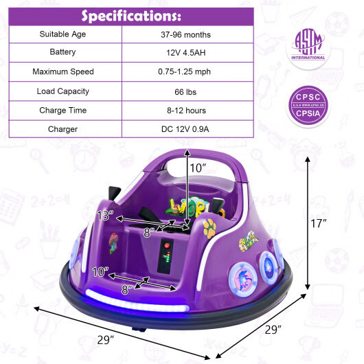 12V Electric Ride On Car with Remote Control and Flashing LED Lights-Purple – Co