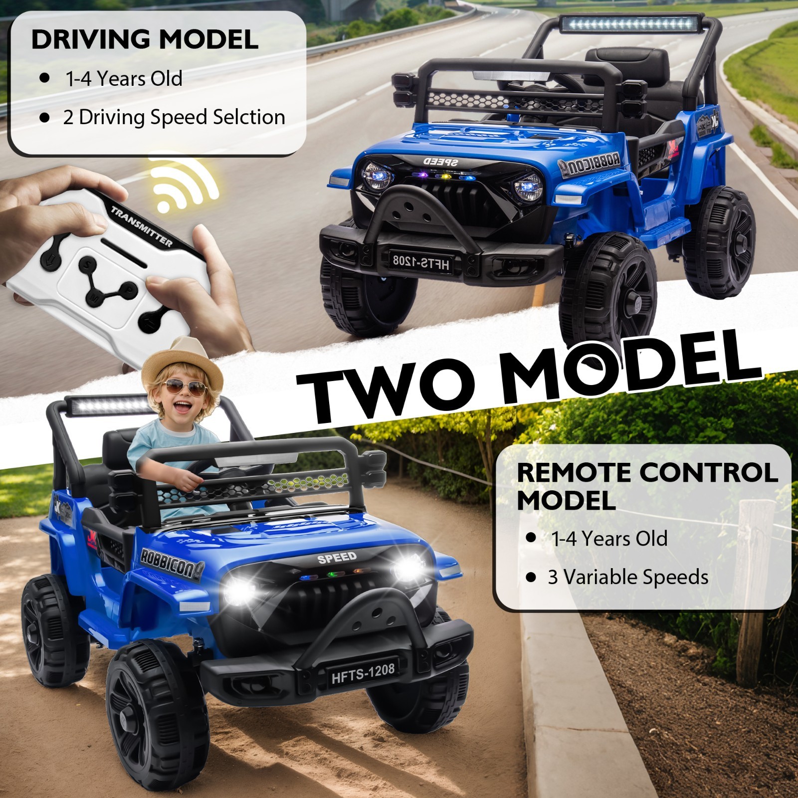 12V Electric Car Ride On Truck for Kids w/ Remote, Powered Wheels Toys, Blue