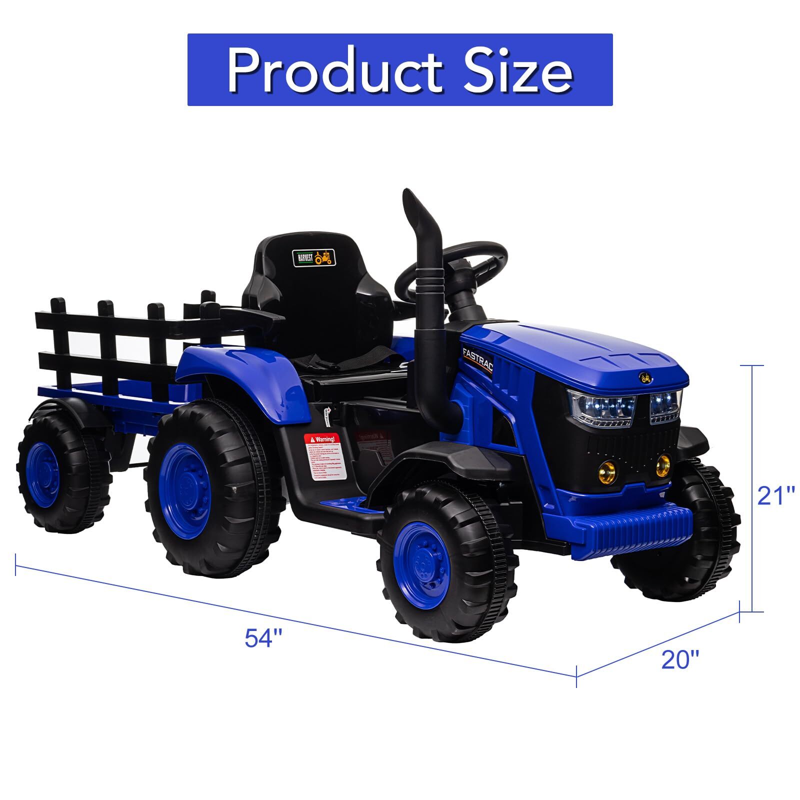 Electric Kids Ride-On Tractor with Trailer Dual Motors Led Lights Music Mode