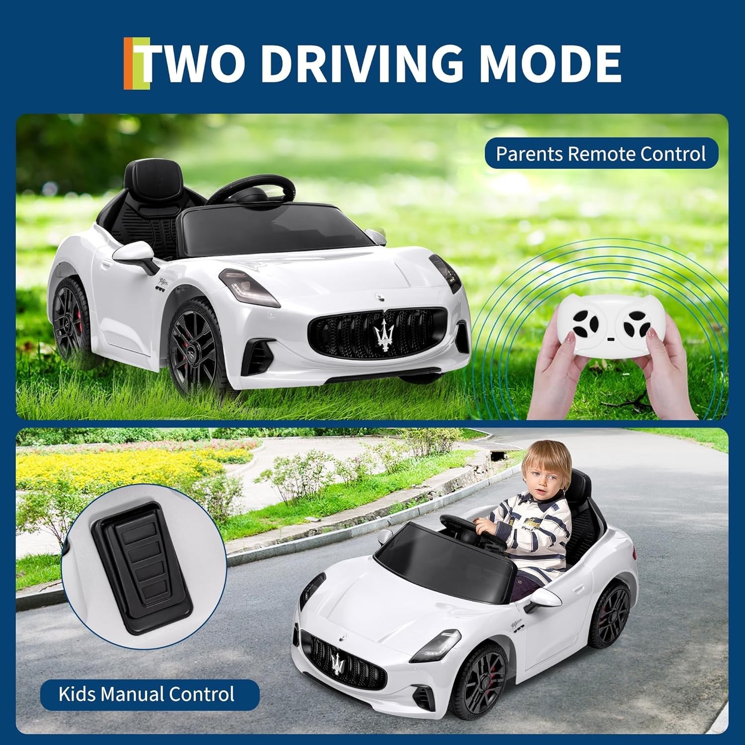 12V Kids Electric Ride-On Car with Remote Control, Safety Belts, Shock Absorbers