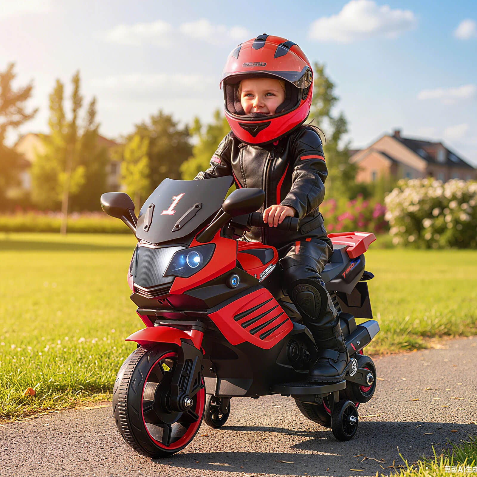 6V Kids Motorcycle w/Music, Horn, Detachable Training Wheels & LED Headlights