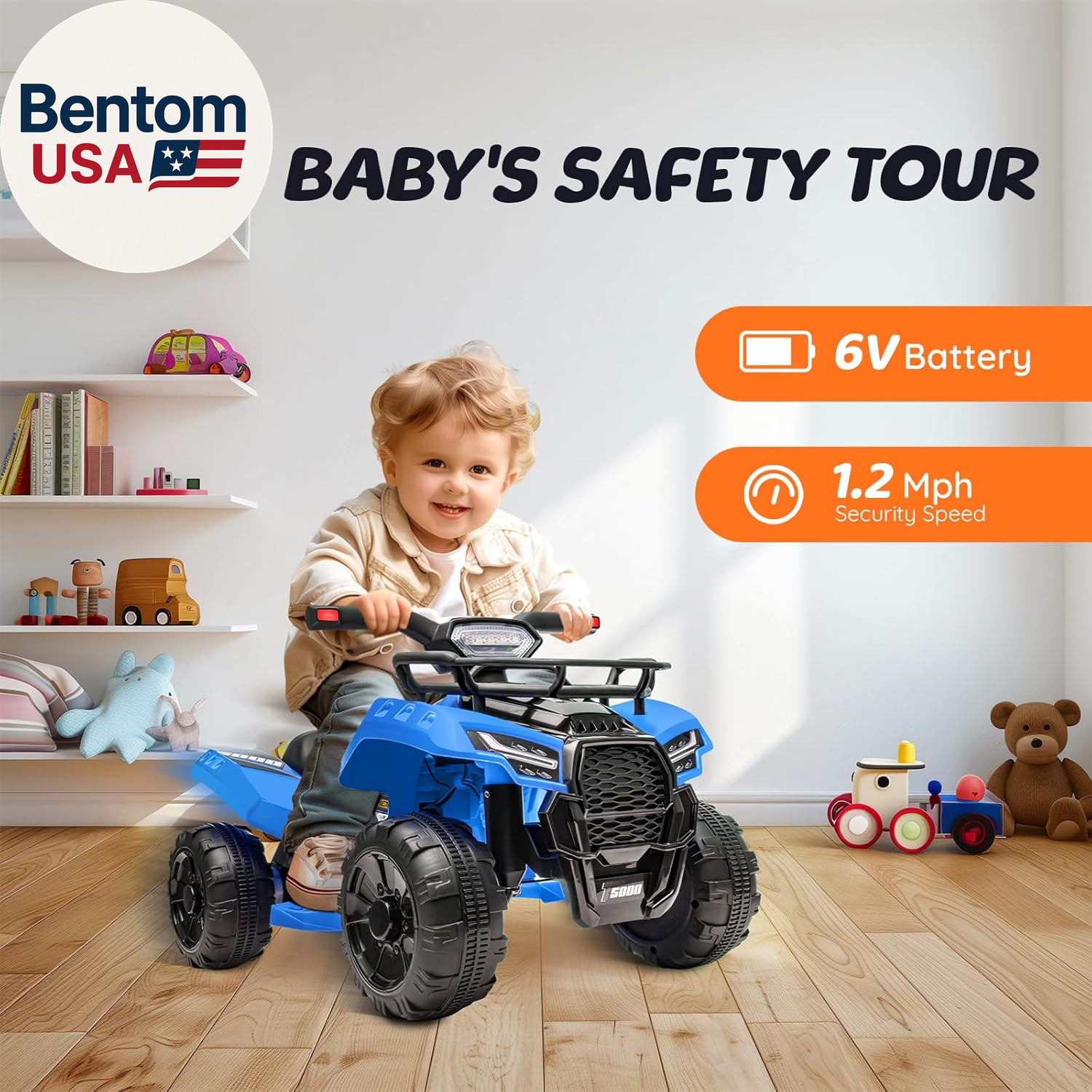 ATV for Kids, 6V Battery Powered Toddler 4 Wheeler W/Music, Light, 1.2Mph Max Sp