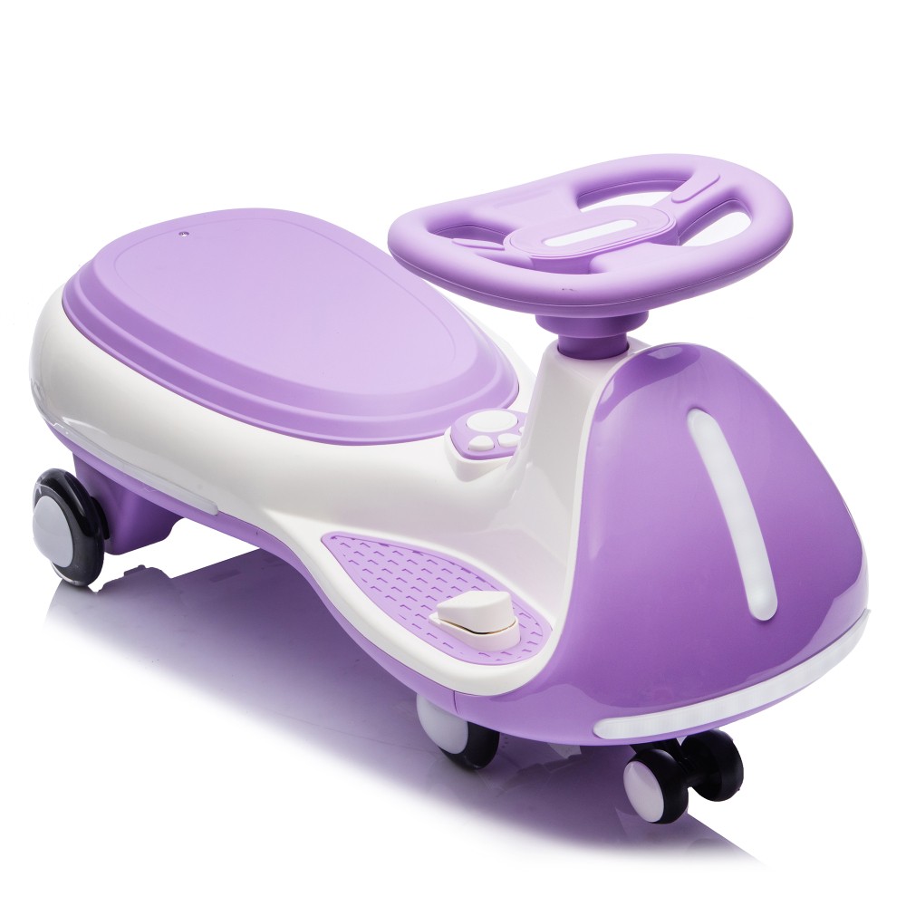 Kid Wiggle Ride-On Car, Bluetooth Music, LED Lights, 2-in-1, 5MPH, Purple