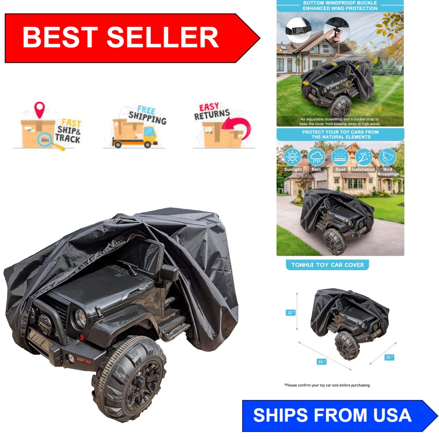 Durable Outdoor Cover for Kids Power Wheels – Large 55x33x32 Weather Protection