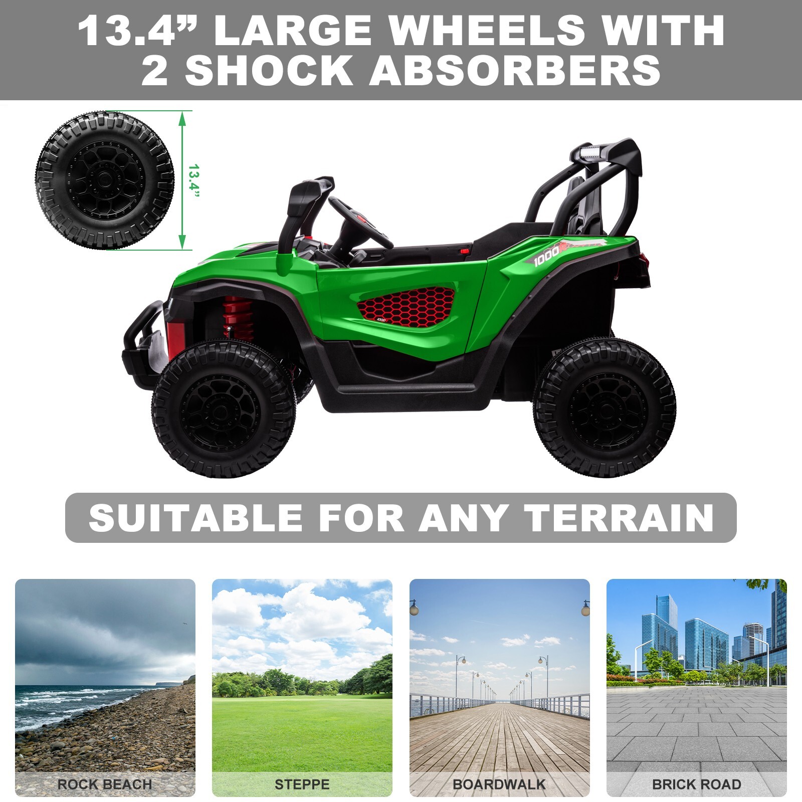 ZEOPHOL 24V Kids Ride On Car UTV Truck 4WD 2-Seater Electric Truck 80W*4 Green