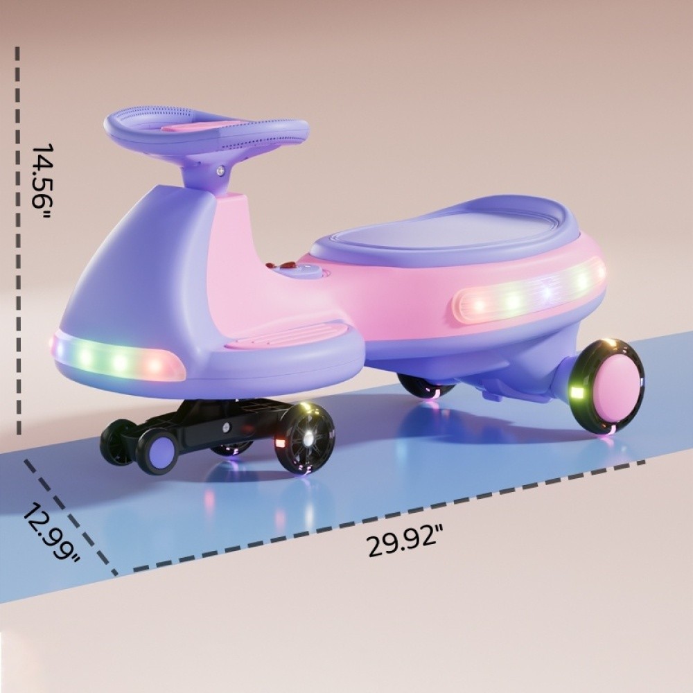 Kids Electric Wiggle Car, LED & Music, Anti-Rollover, Indoor Outdoor Toy for 3+