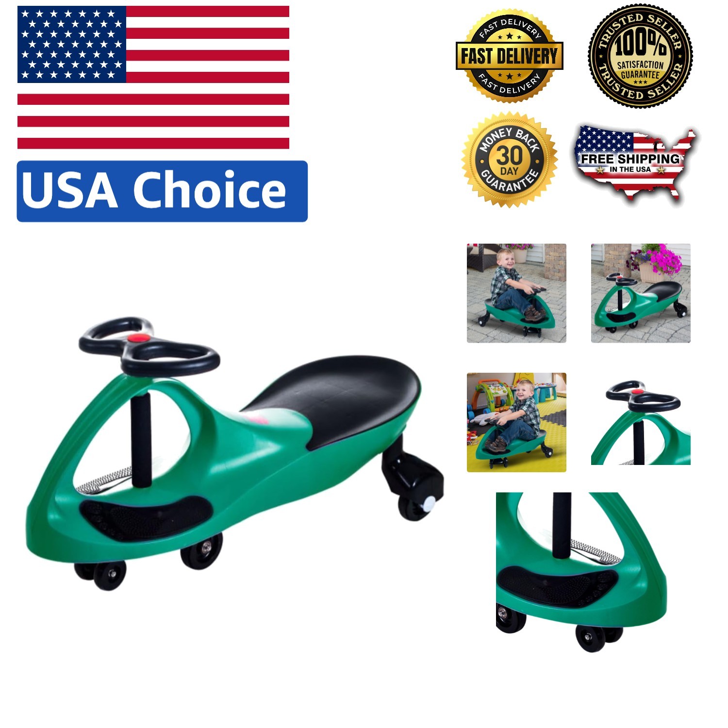 Durable Green Wiggle Car for Kids – Fun Outdoor Toy with No Batteries Needed!