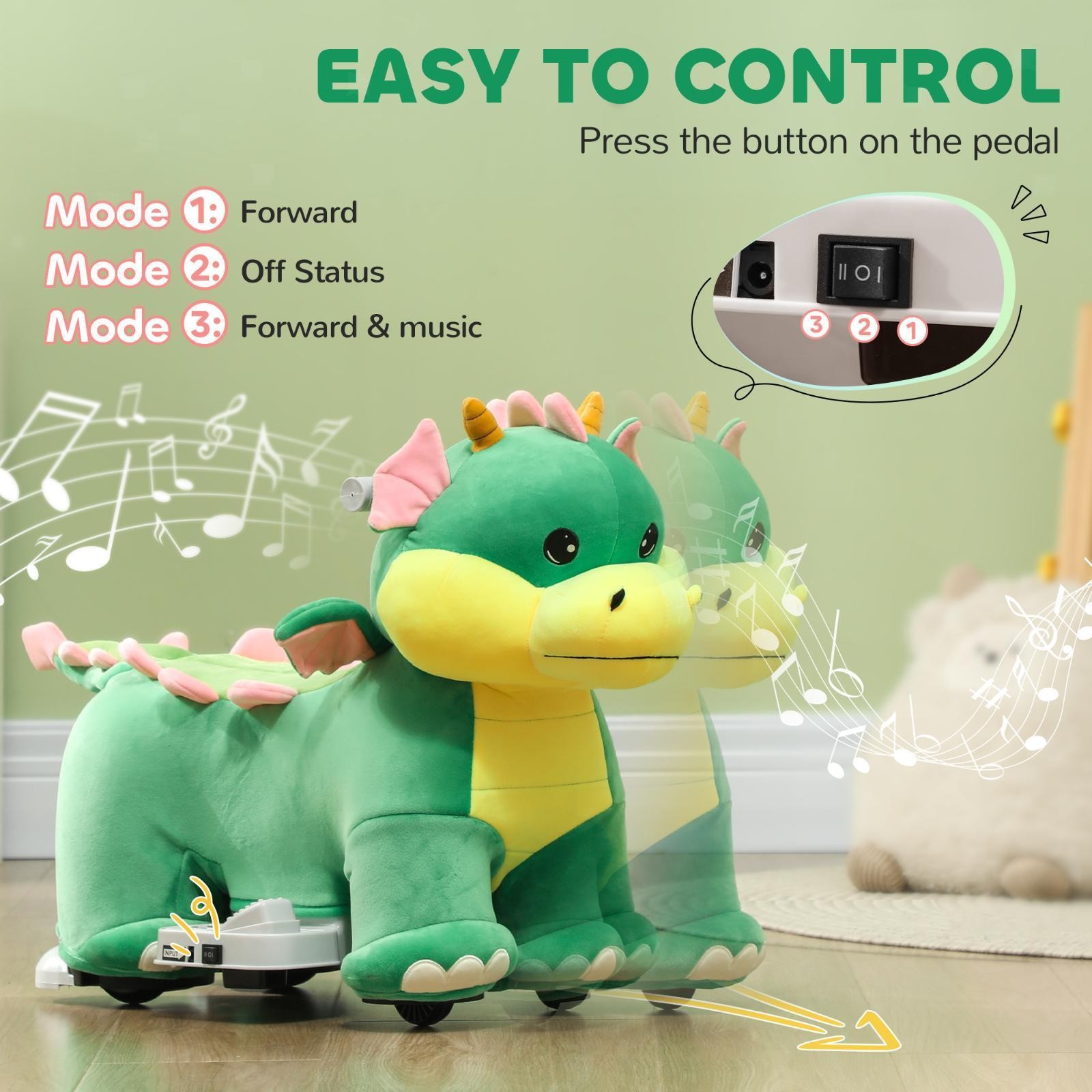 Green Animal Car 6V Kids Electric Ride on Triceratops Toy Music PU Wheels Riding