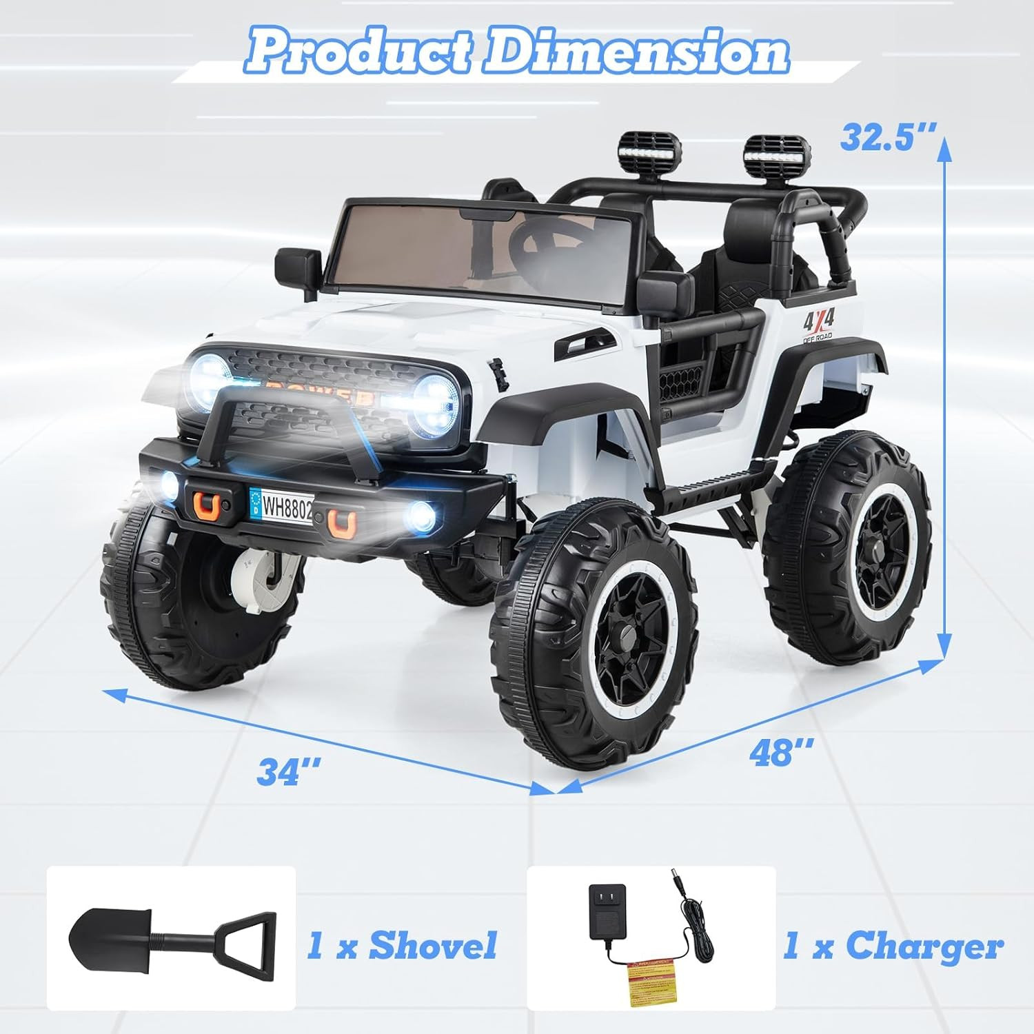 24V Ride on Car, 2WD/4WD Switchable 2 Seater Kids’ Electric Vehicle Jeep Truck w