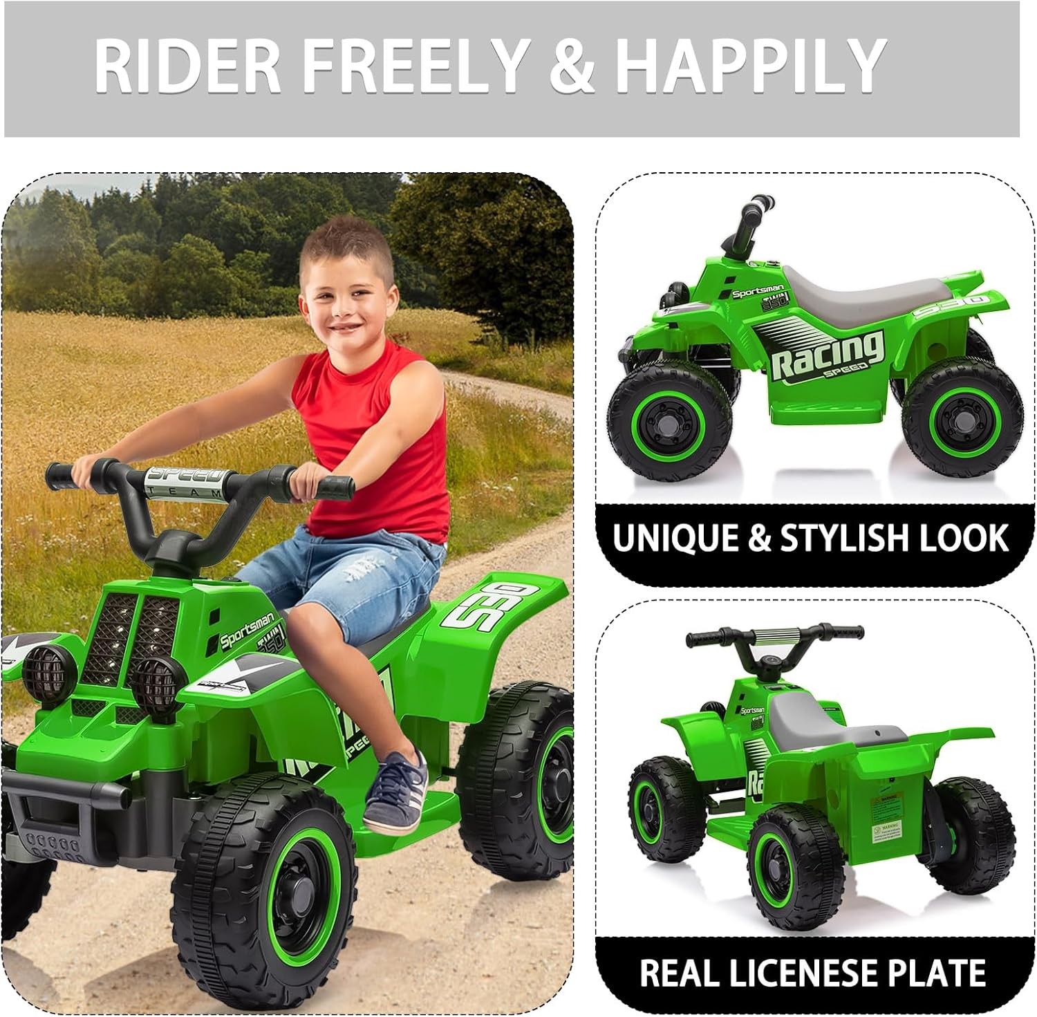 6V Kids ATV 4 Wheeler Quad Car Off-road Ride on Toy 1.5 mph Max-speed w/ LED MP3