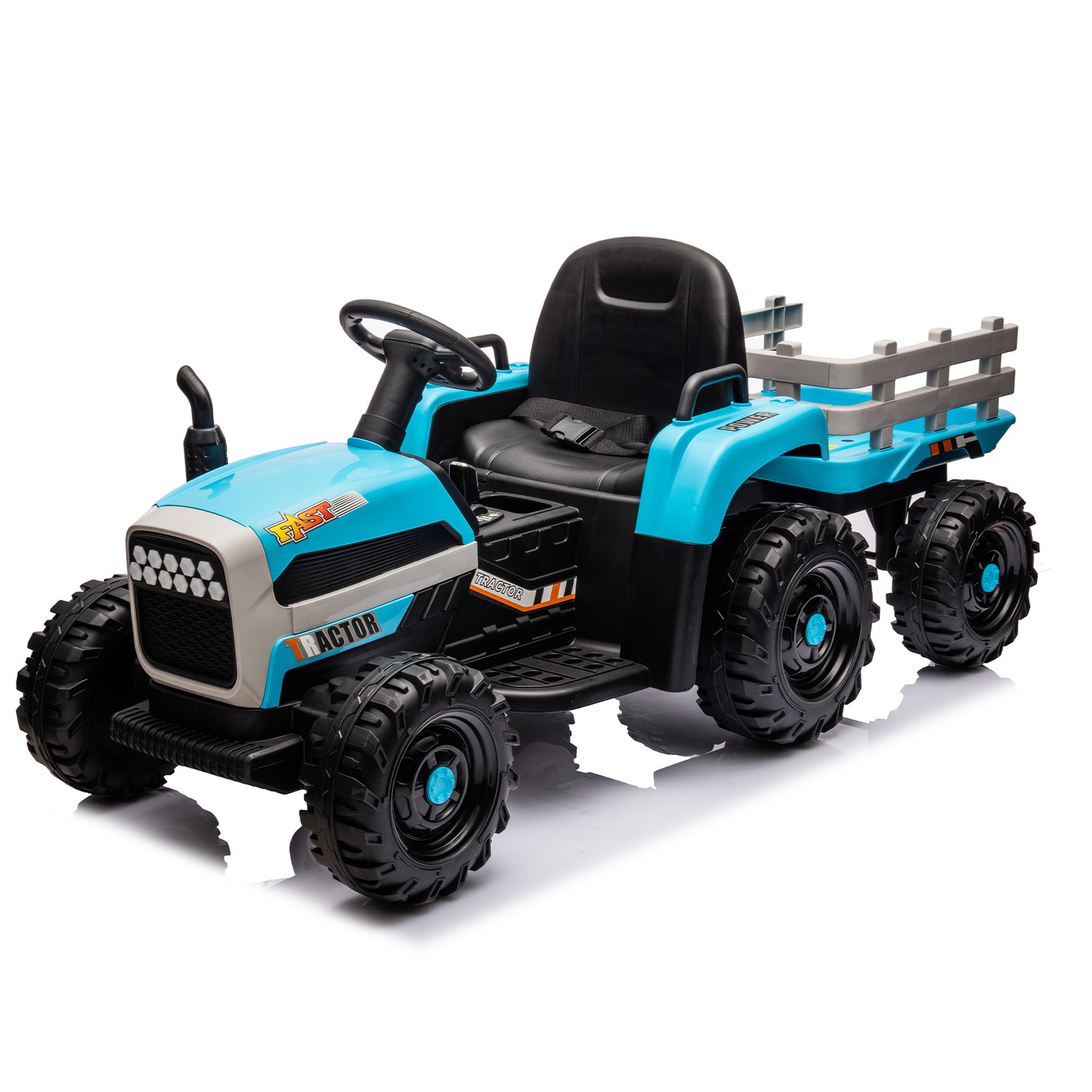 24v Kids Ride Tractor Trailer 1.86-4.97MPH electric car 3 speed adjustable Blue