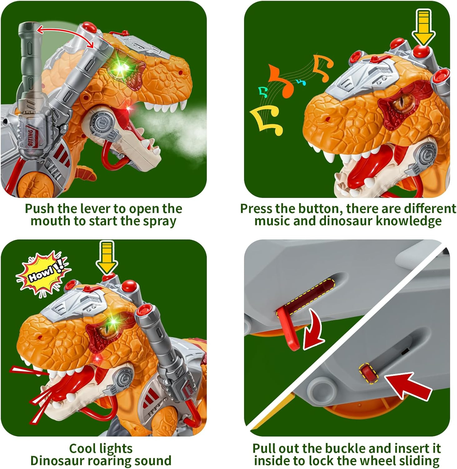Dinosaur Ride on Toy Cars for Kids, Toddler Electric Ride on Toys with Music, Li