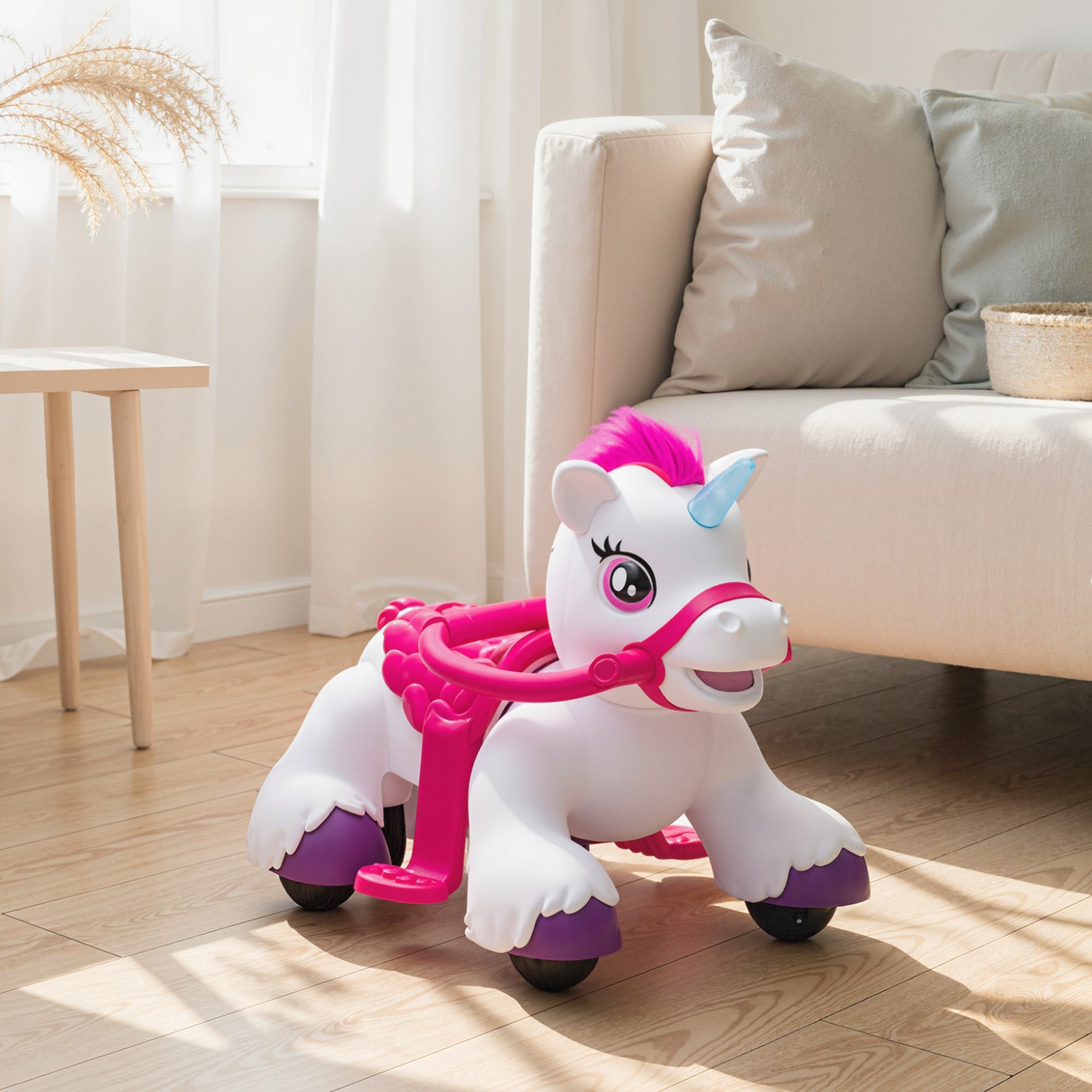 12V Ride On Horse Unicorn, Battery Powered Ride on Toy with Animal Sound, Brown