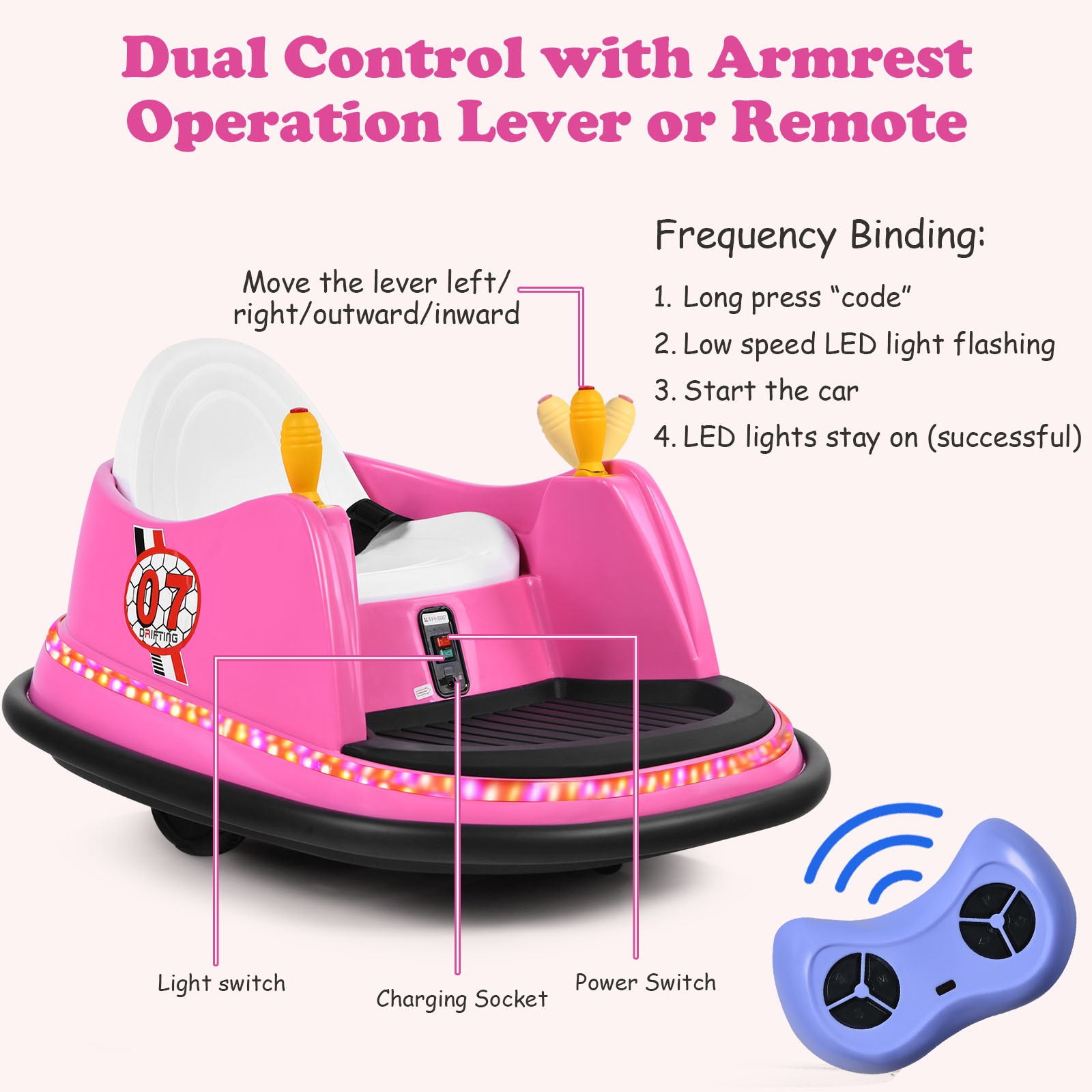 6V Vehicle 360° Spin Race Toy Kids Ride On Bumper Car w/ Remote Control Pink