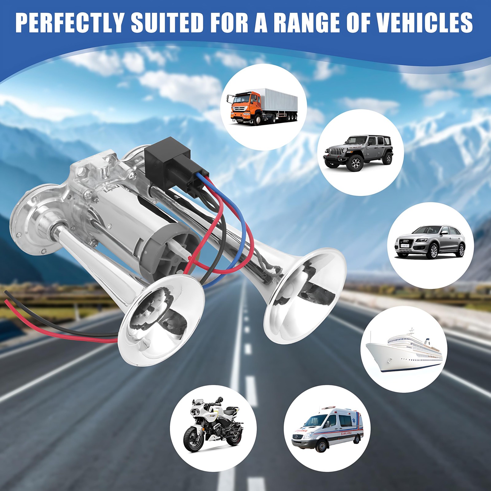 24V 600dB Super Loud Train Horn Kit for Trucks & Boats – Dual Trumpet Electri…