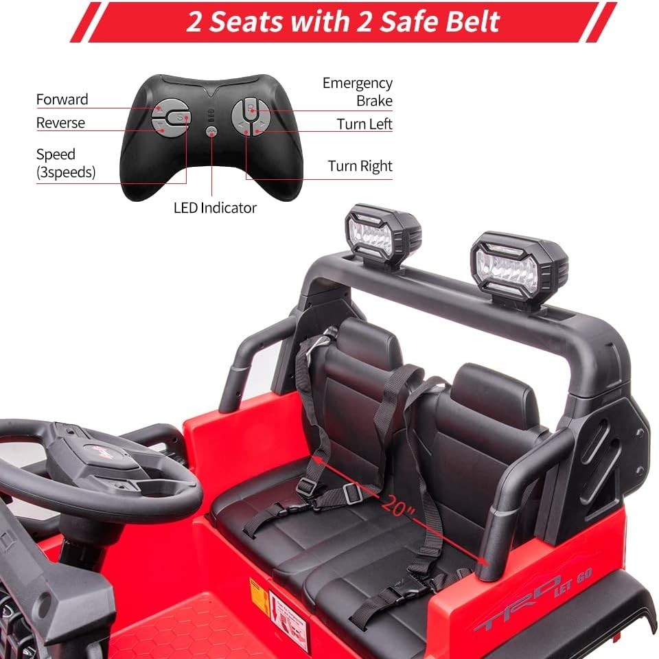 24V Kids Ride On Car 2 Seater w/ Remote Control 2x120W LED Lights Music FM 3+
