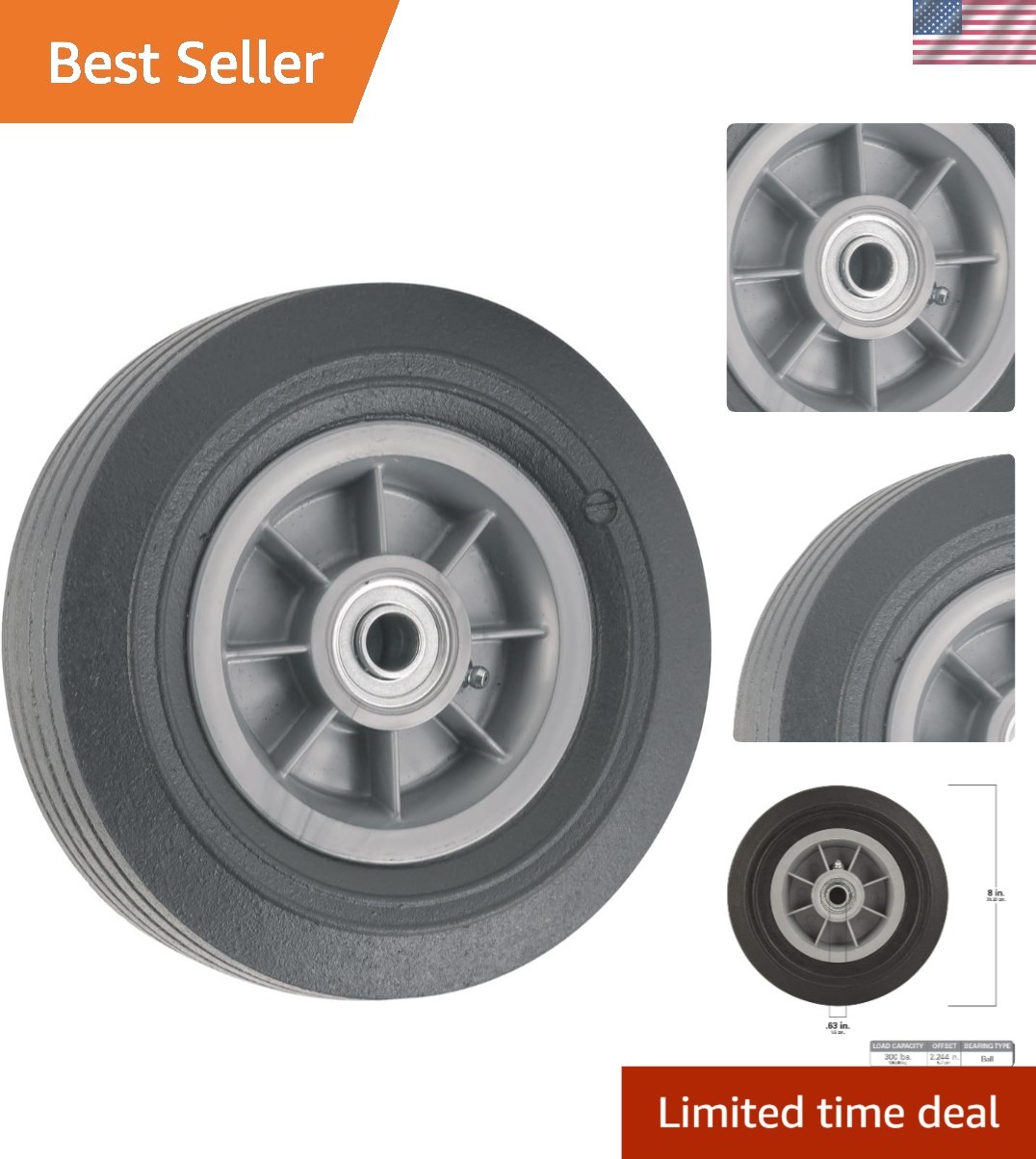8 Inch Flat Proof Wheel for 300 lb Capacity – Ideal for Mowers & Wagons
