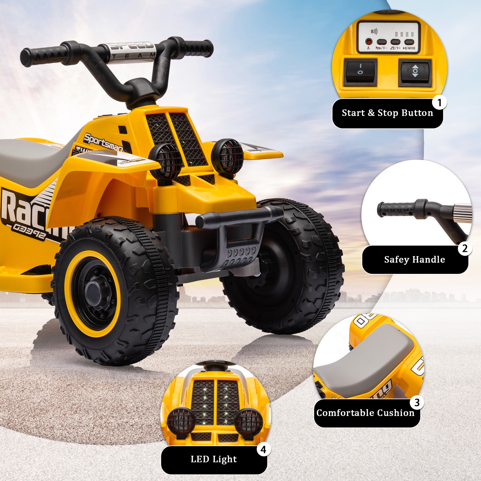 Ride On Car Toys for Kids Electric ATV Off-Road Quad with 6V Battery Powered