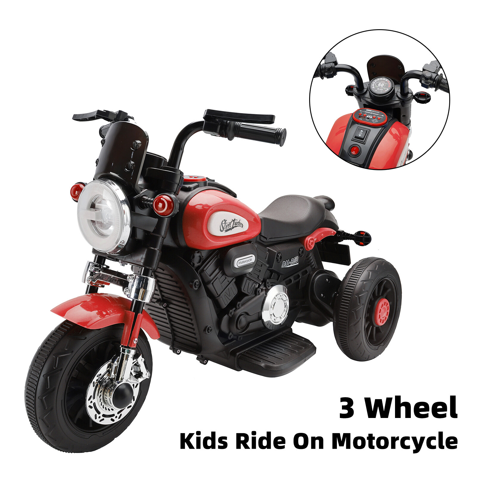 3 Wheel Kids Ride On Motorcycle 6V Powered Electric Dual Drive Toy Car Red