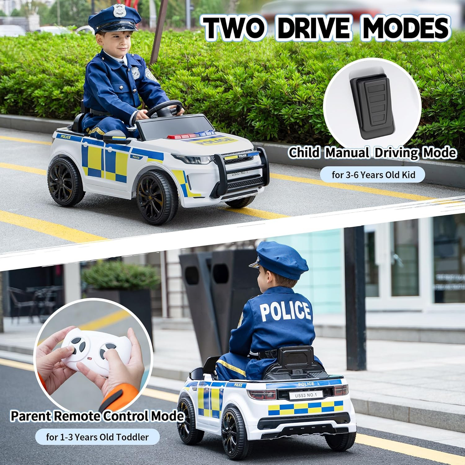 Kids Electric Ride on Police Car, Toddlers Battery-Powered Cop Toy to Drive, 27W