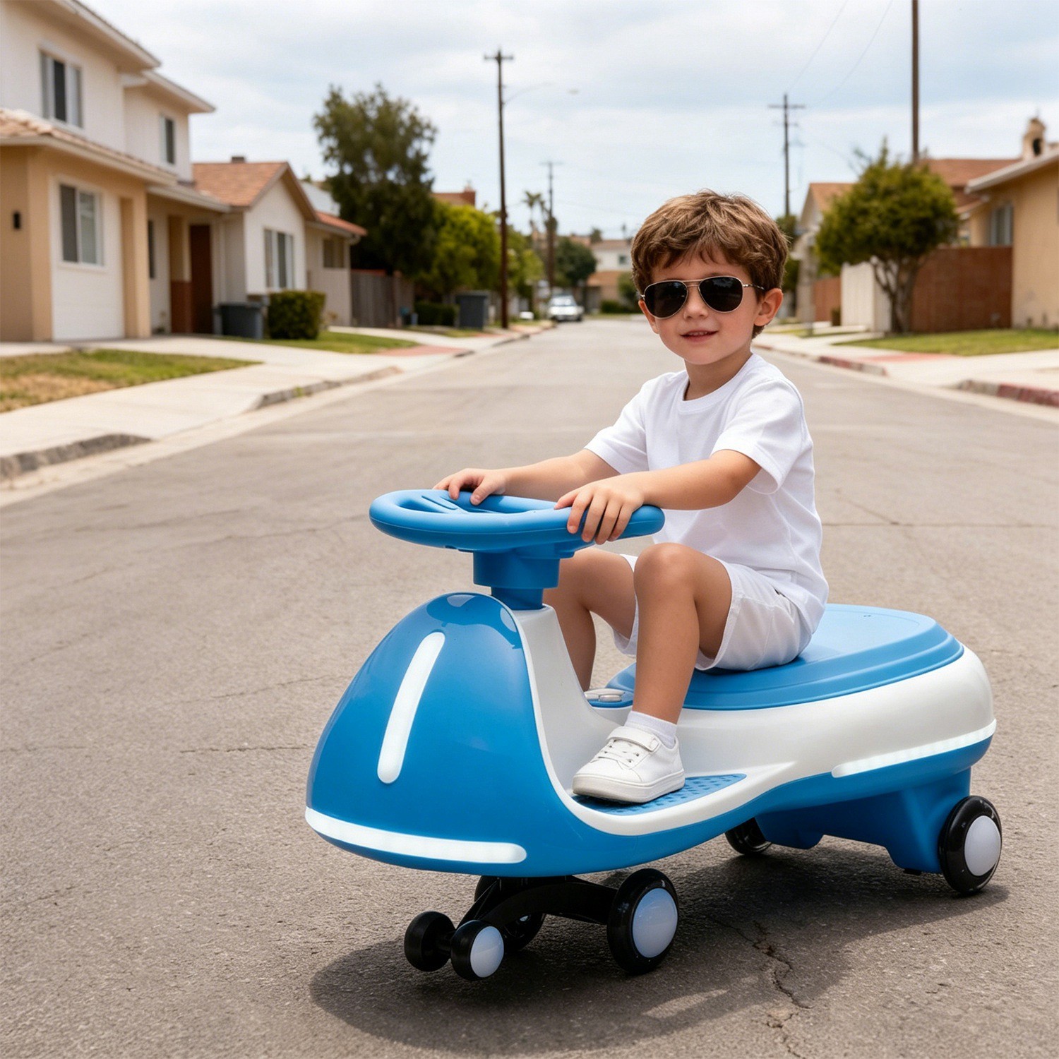 12V Electric Ride On Wiggle Car for Kids Rechargeable Battery LED Lights
