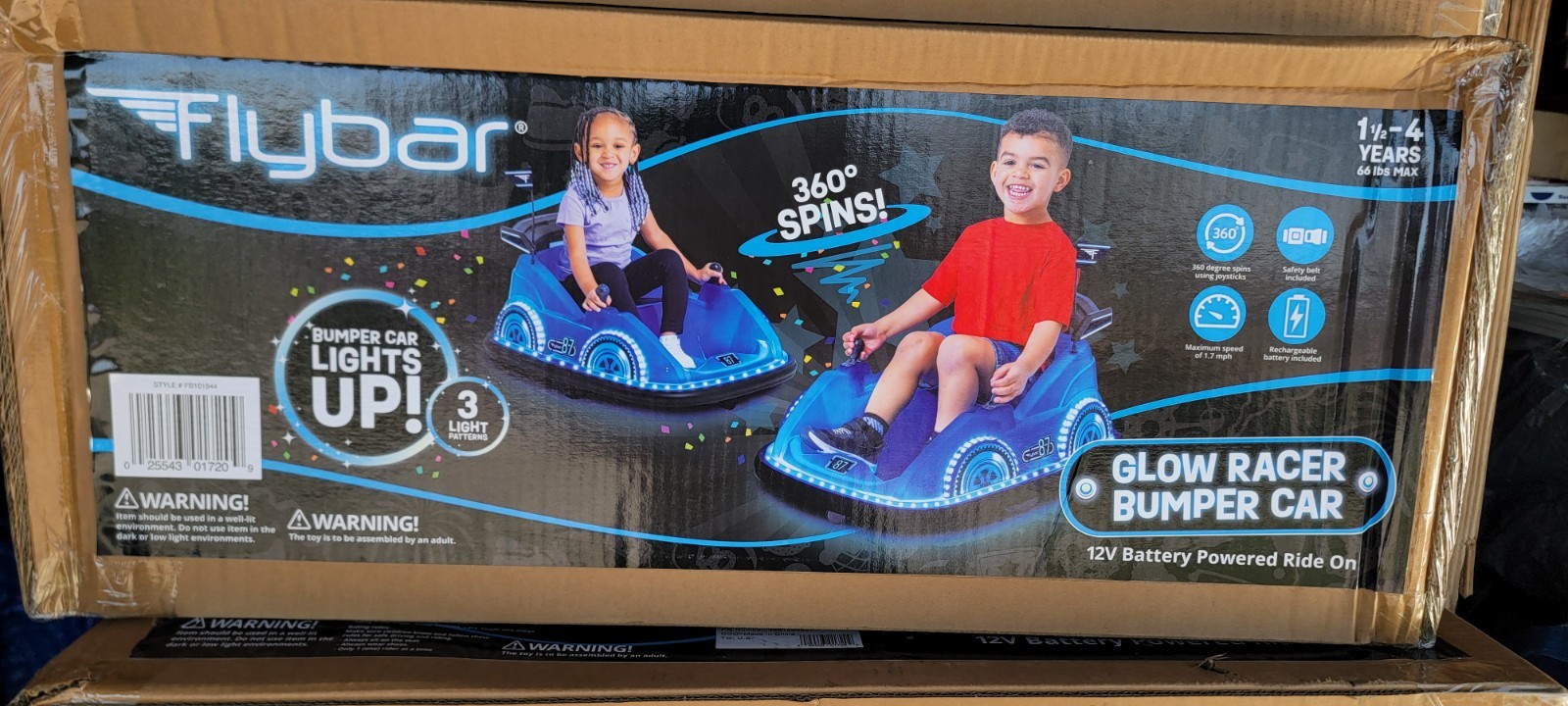 Flybar 12V Dual Joystick Steering Racer Glow Bumper Car, Blue