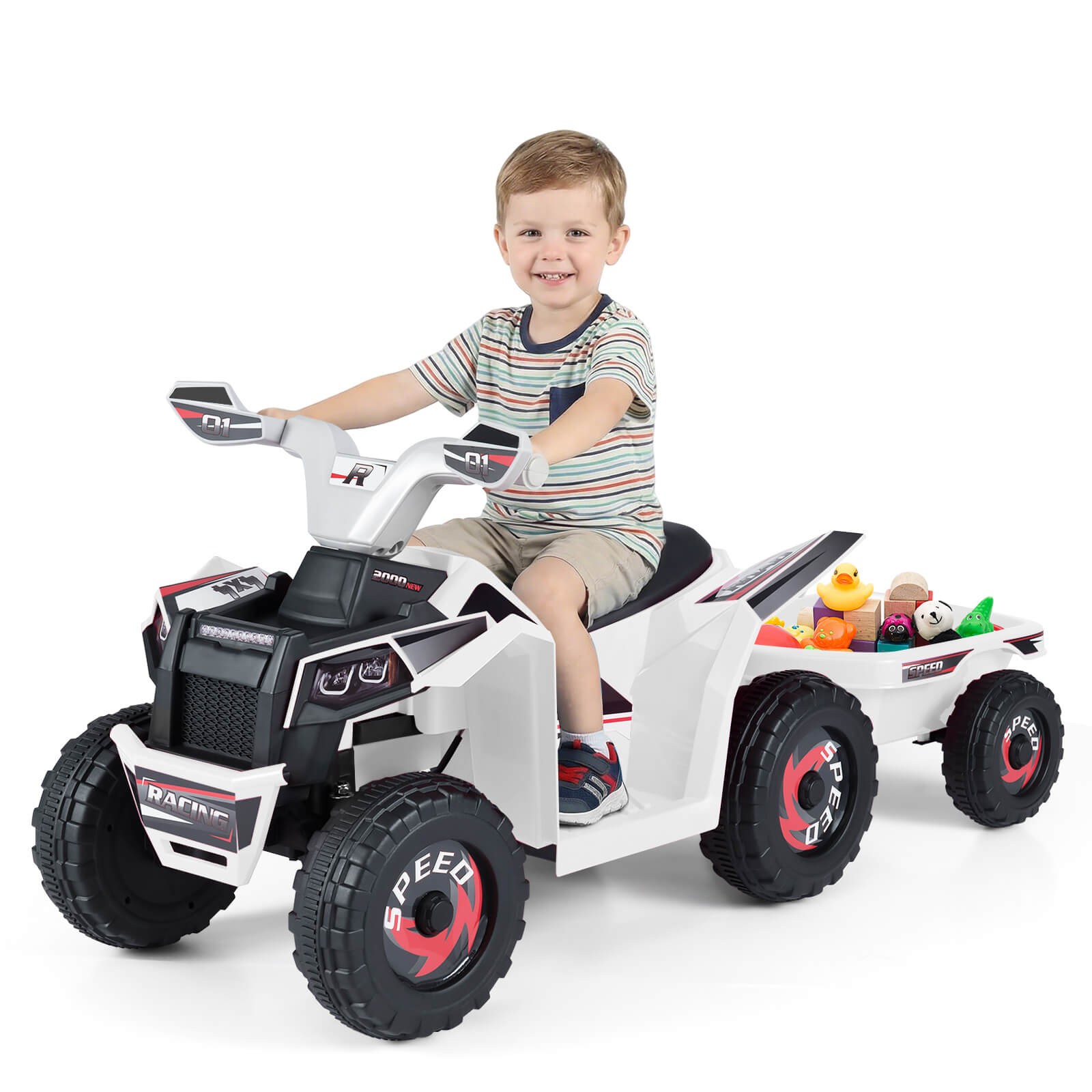 Kids Electric ATV Car, 6V Battery-Powered Ride on Toy w/Removable Back Trailer