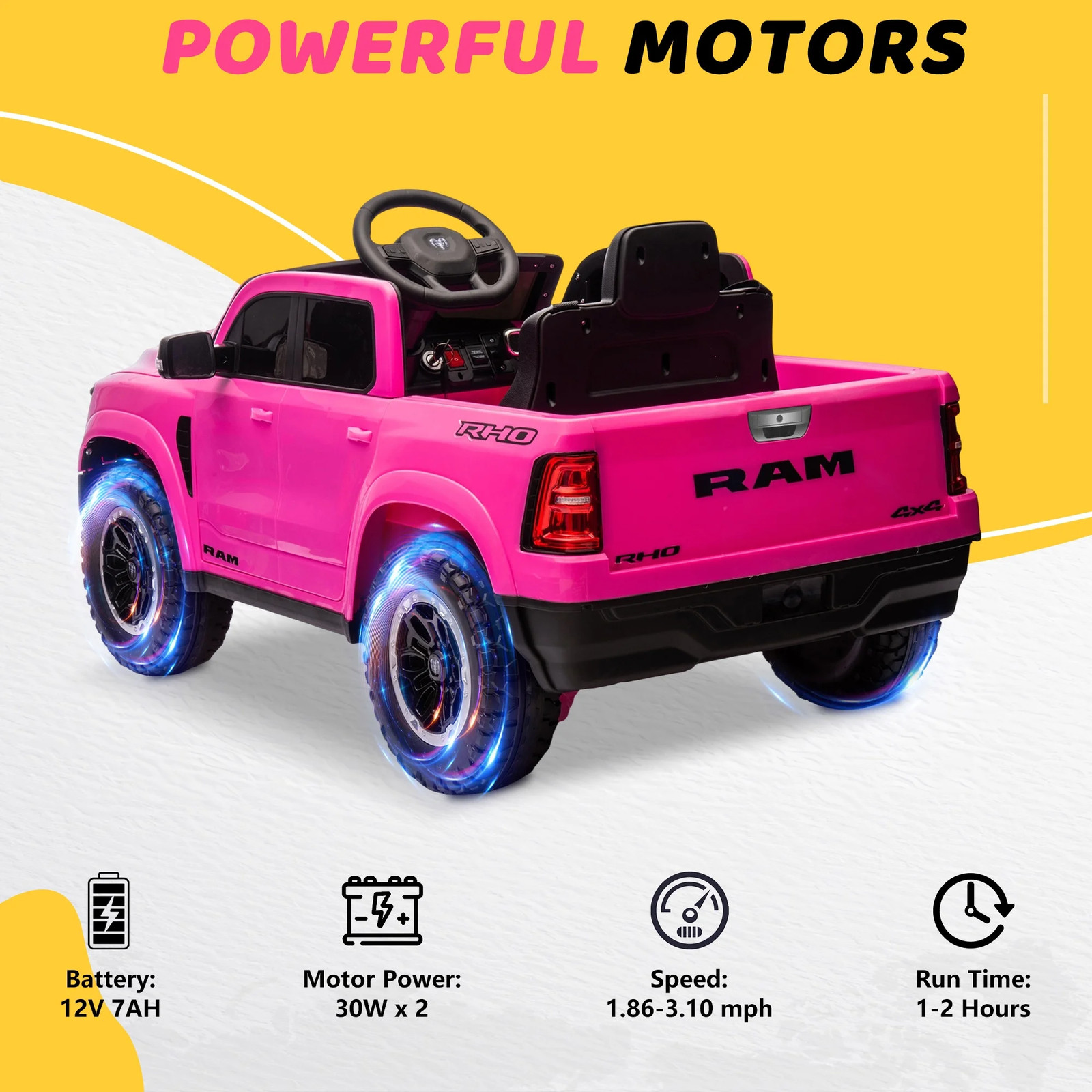 RAM Ride on Car, 12V Powered Ride on Toy with Remote Control, 4 Wheel Suspension