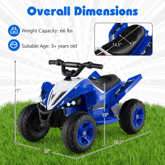 12V Kids Ride On ATV 4-Wheeler Quad with LED Lights and 7 mph Max Speed-Navy – C
