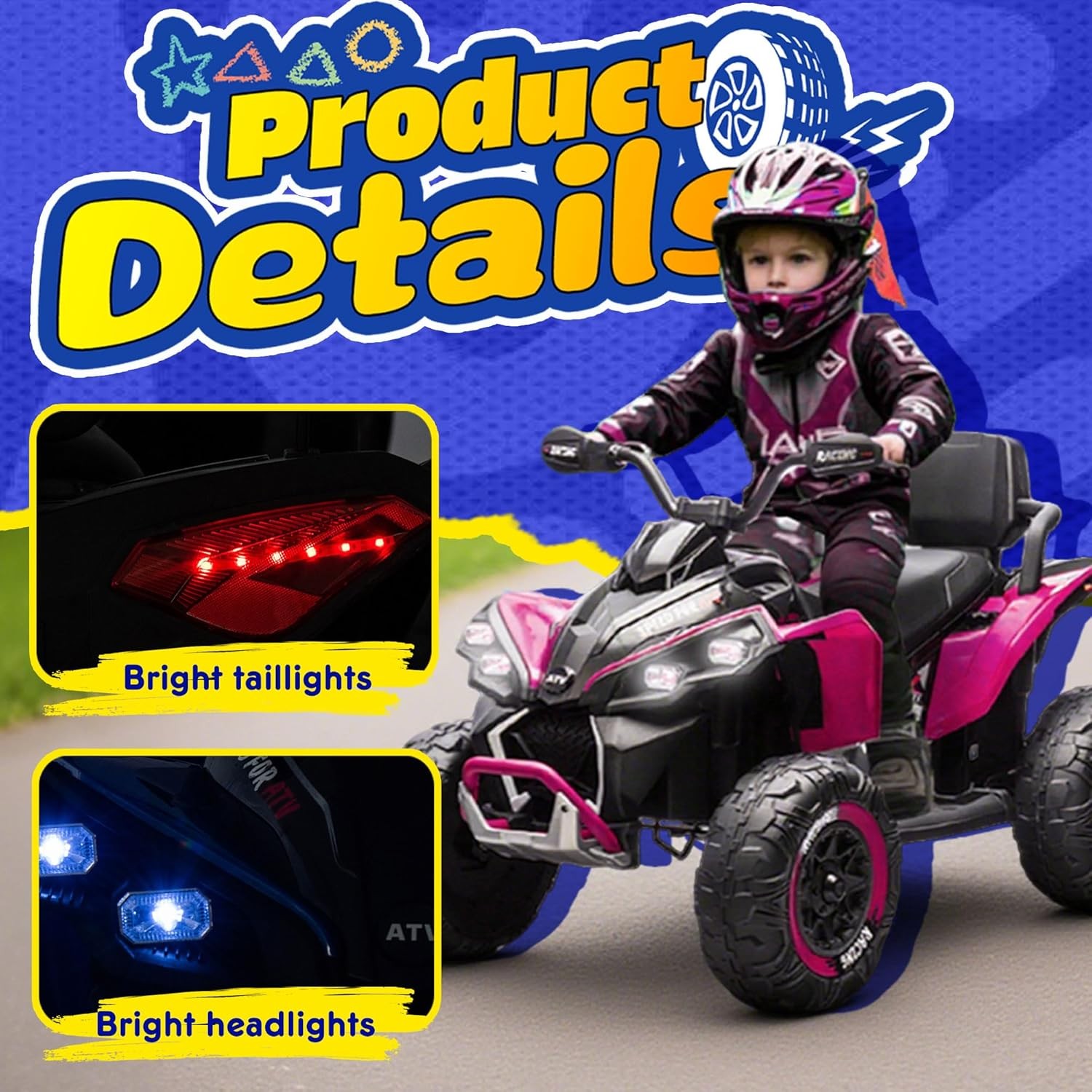 24V Ride on Car Electric Off-road ATV Battery Power Quad Car for Kids Age 3-12