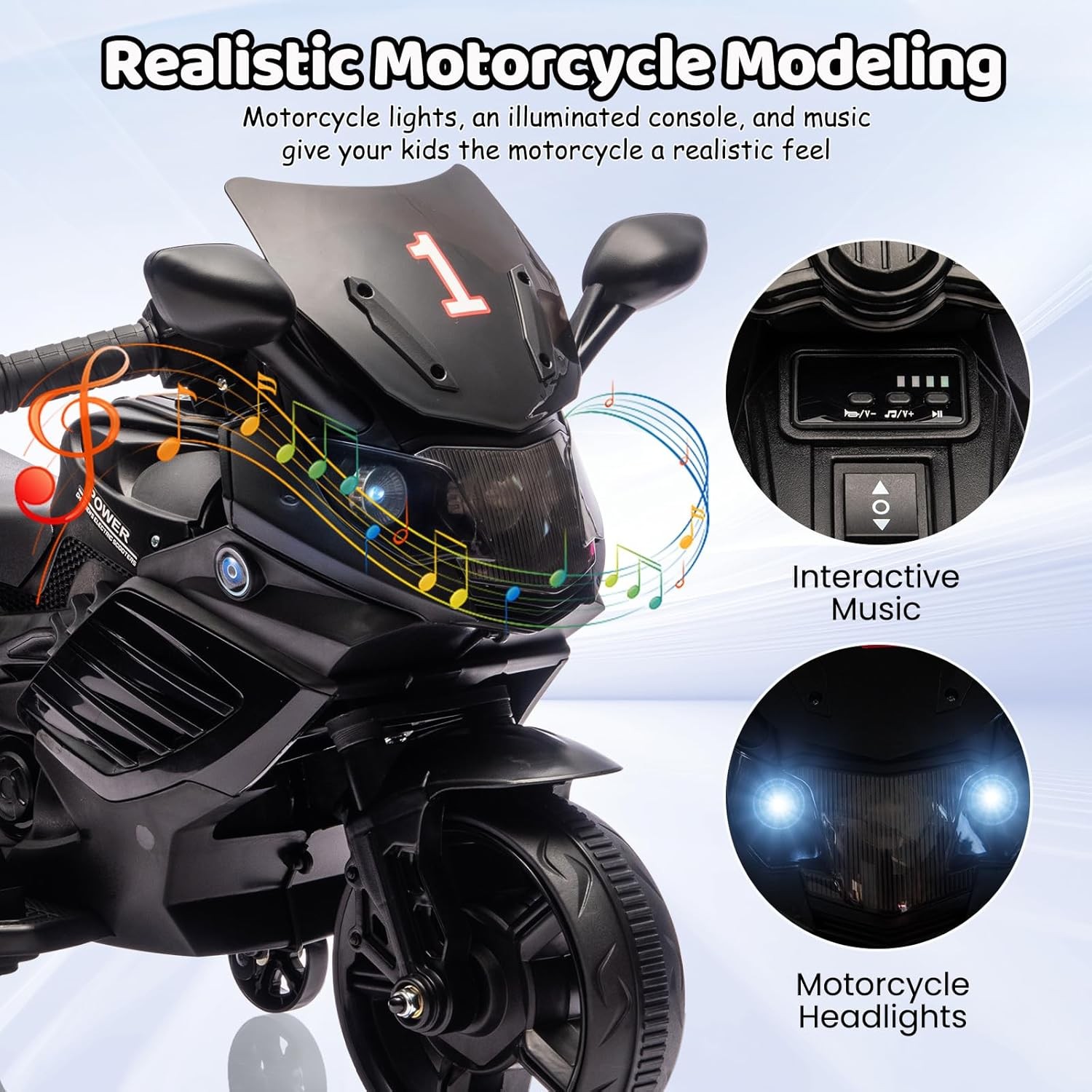 Kids 6V Ride On Motorcycle Battery Powered Ride On Toys w/Treaded Tires Music