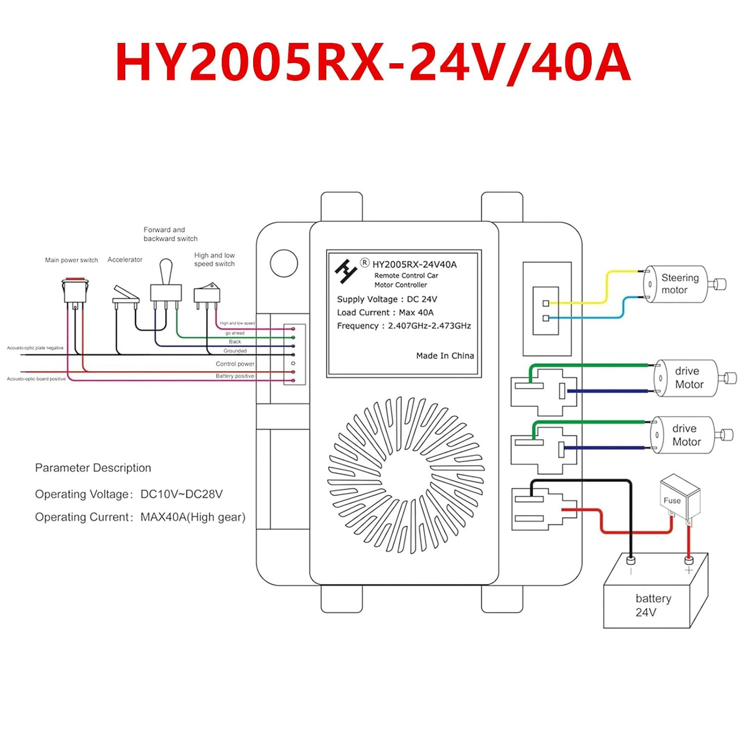 24 Volt DIY Wires Harness Conversion Kit for Kid’S Ride on Toys Car,2.4G Set of