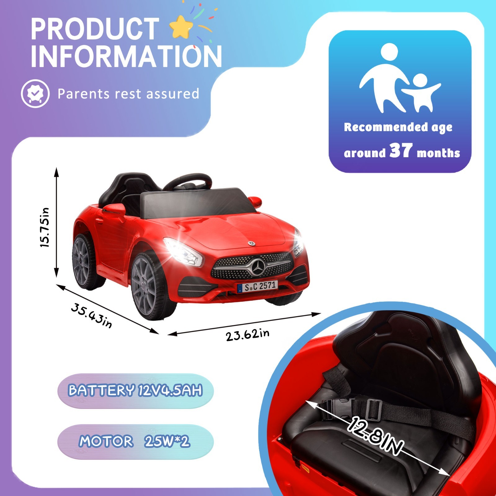 12V Kids Electric Car Ride on Toys for Girls Boys w/Remote, Battery Powered,Red