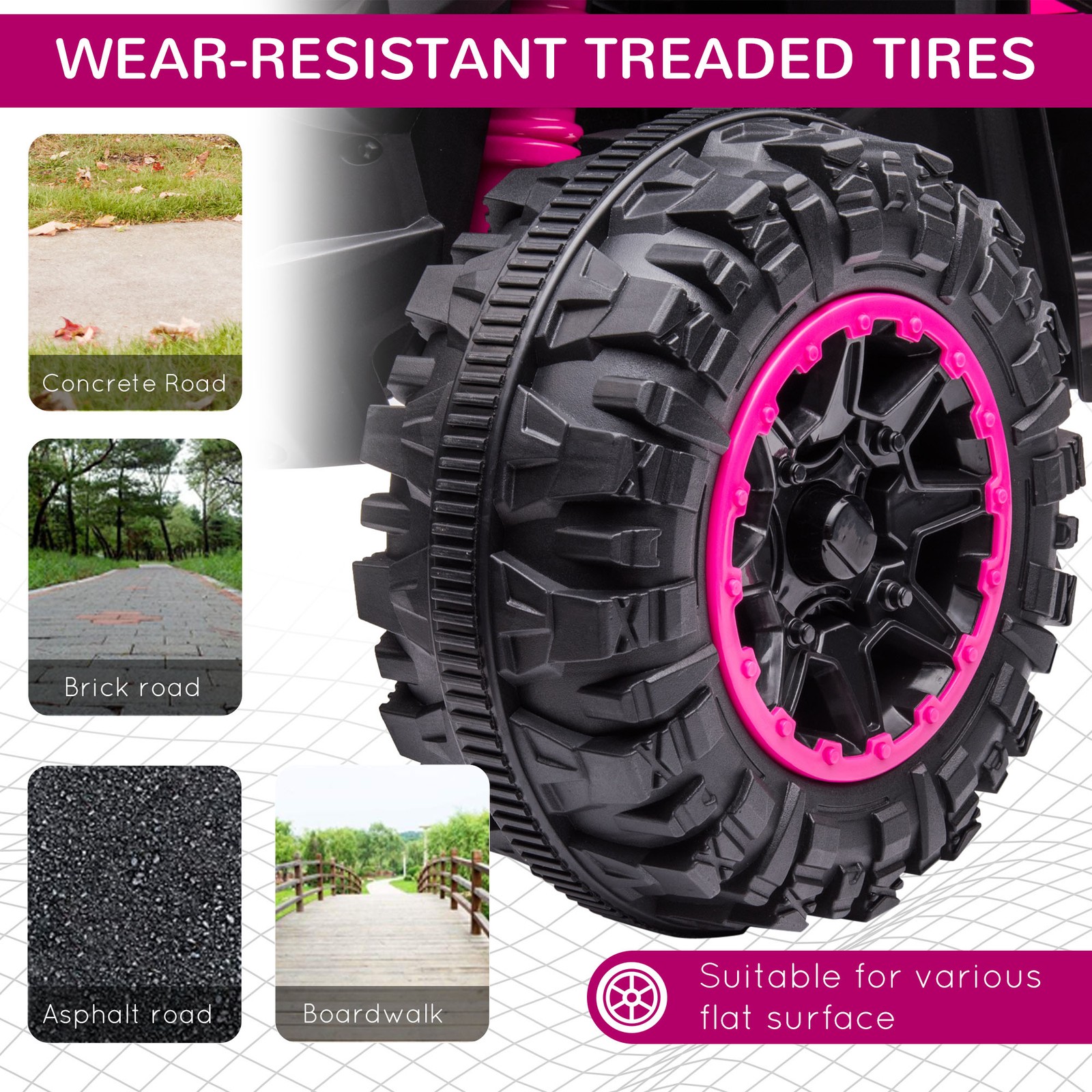 12V Kids ATV Quad Car with Forward & Backward Function, Pink