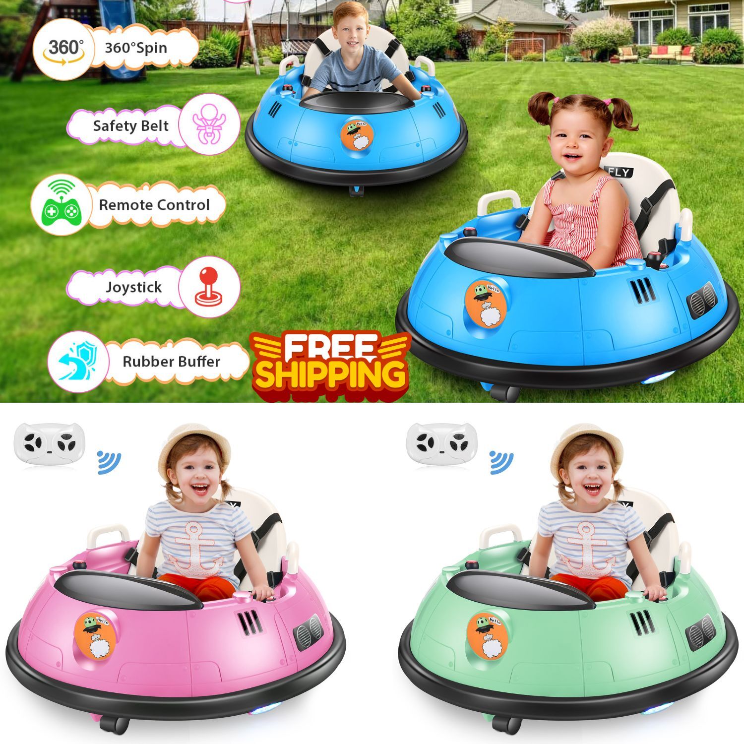 12V Electric Bumper Car for Kids, Baby Bumping Toy Car with Remote Control NEW