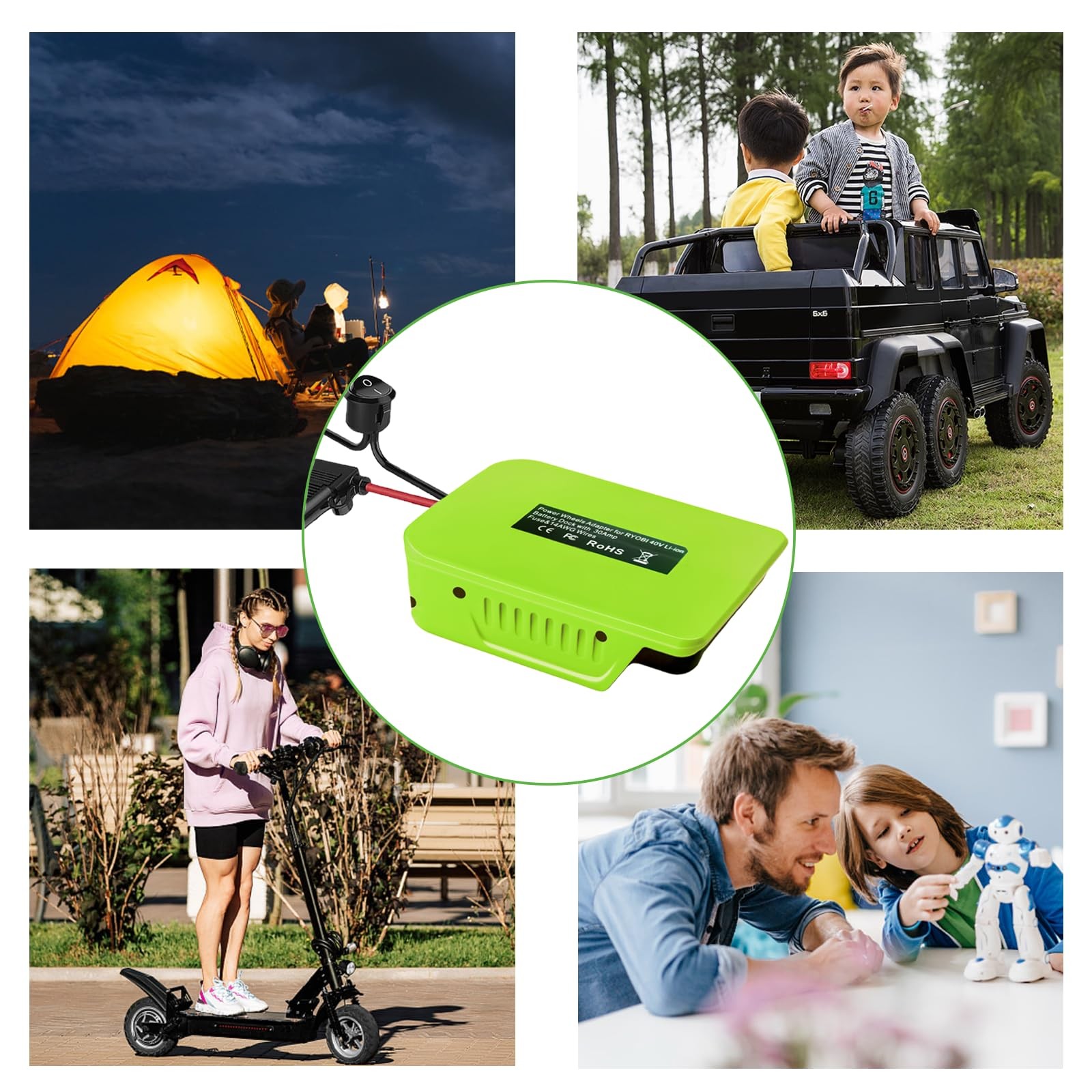 2-Pack Power Wheels Adapter for Ryobi 40V Battery — 14 AWG Power Converter Ki…