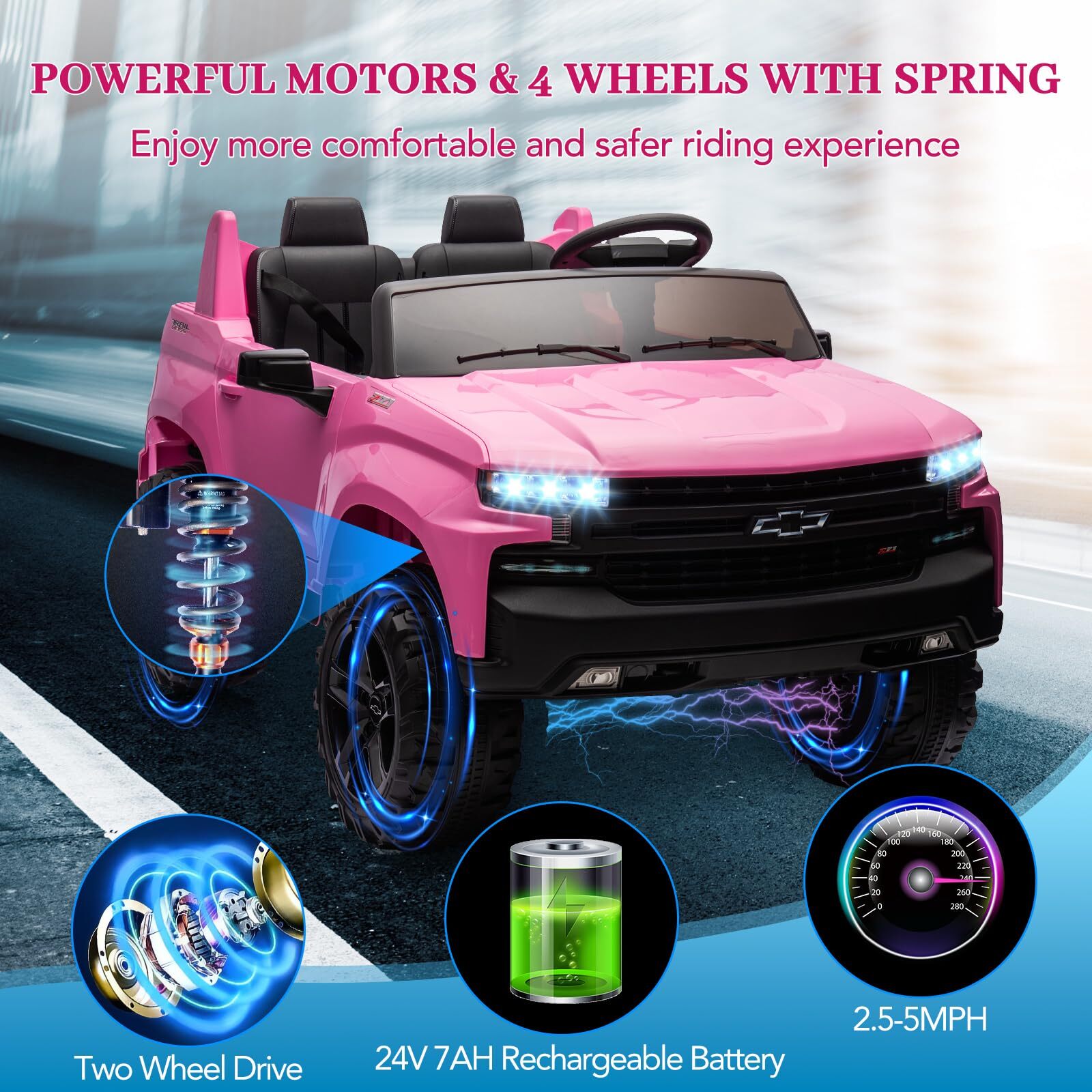 Ride On Toys 24V 2-Seater for Licensed Chevrolet Silverado 3 Speeds MP3 Player