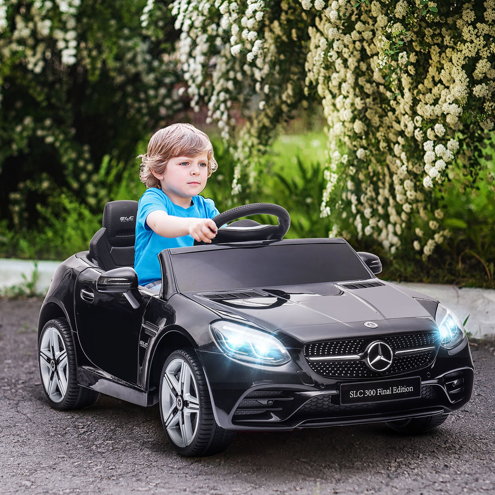 12V Electric Cars for Kids w/ Parental Remote, Two Motors, Music Lights Black