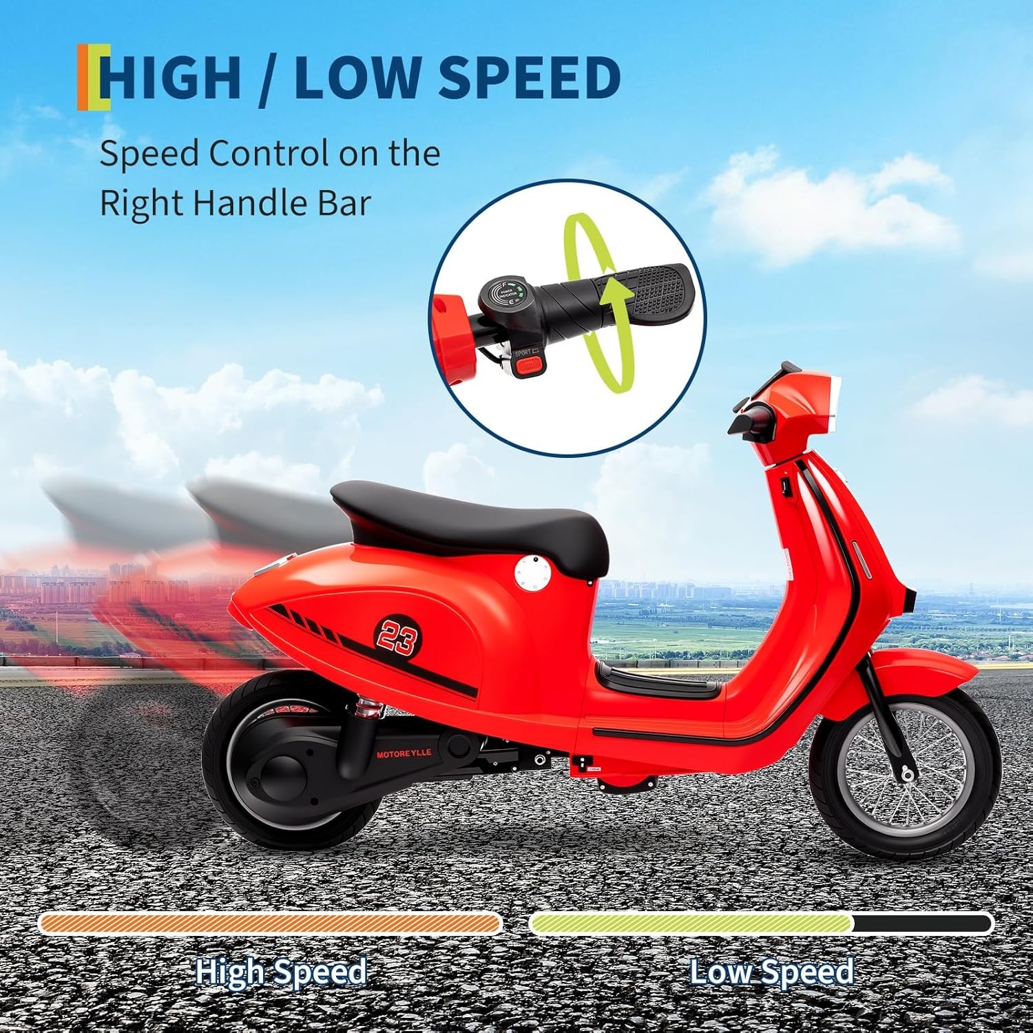 Electric Kids Motorcycle 24V, 350W Motor, Waterproof,12″ Pneumatic Tires,Ages 8+