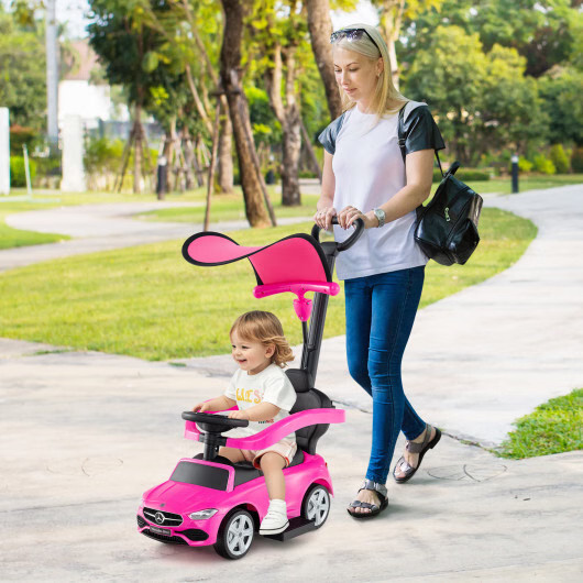 3-in-1 Ride on Push Car Mercedes-Benz Licensed Sliding Car with Canopy-Pink – Co