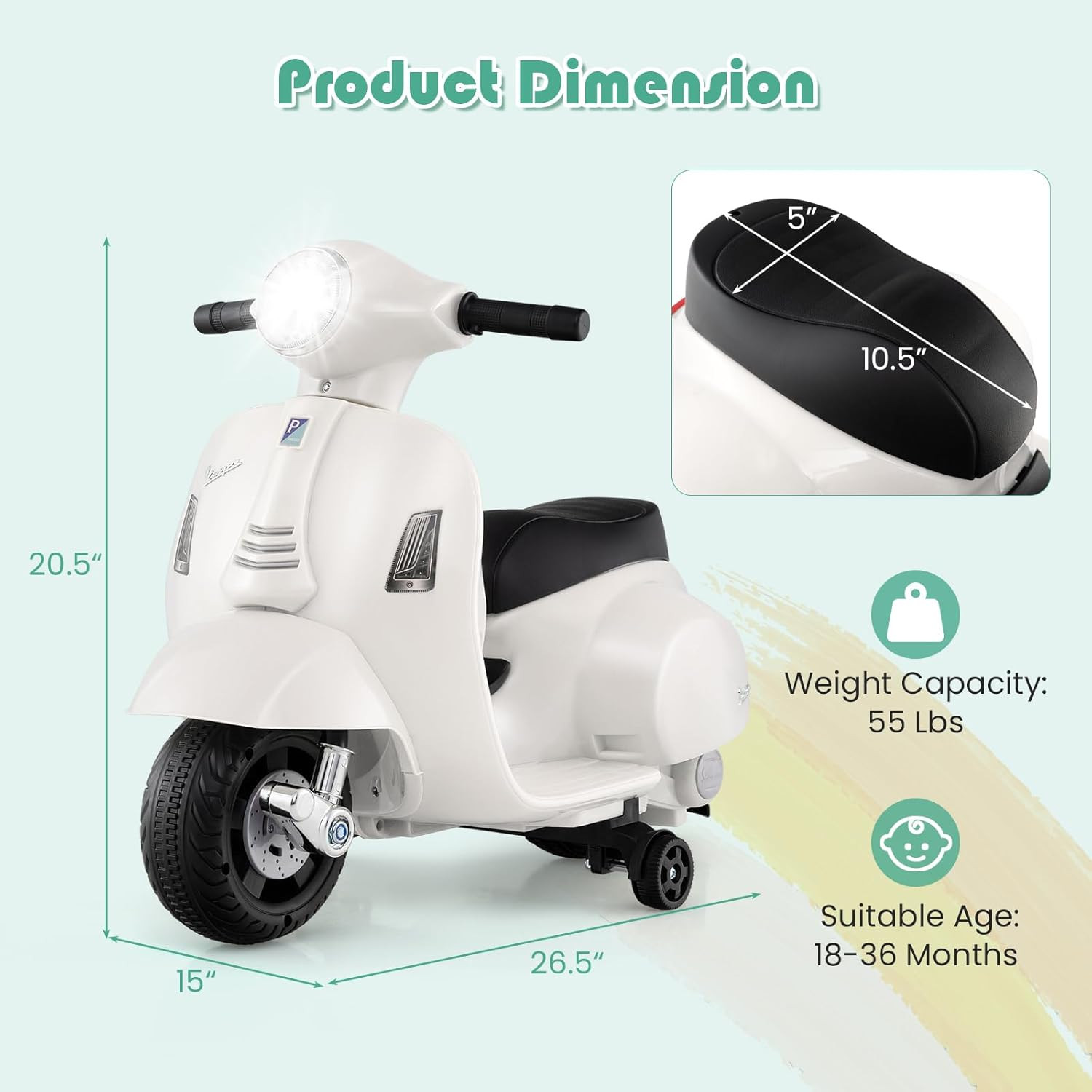 Licensed Vespa Kids Motorcycle by , 6V Battery Powered Motorbike for Toddlers wi