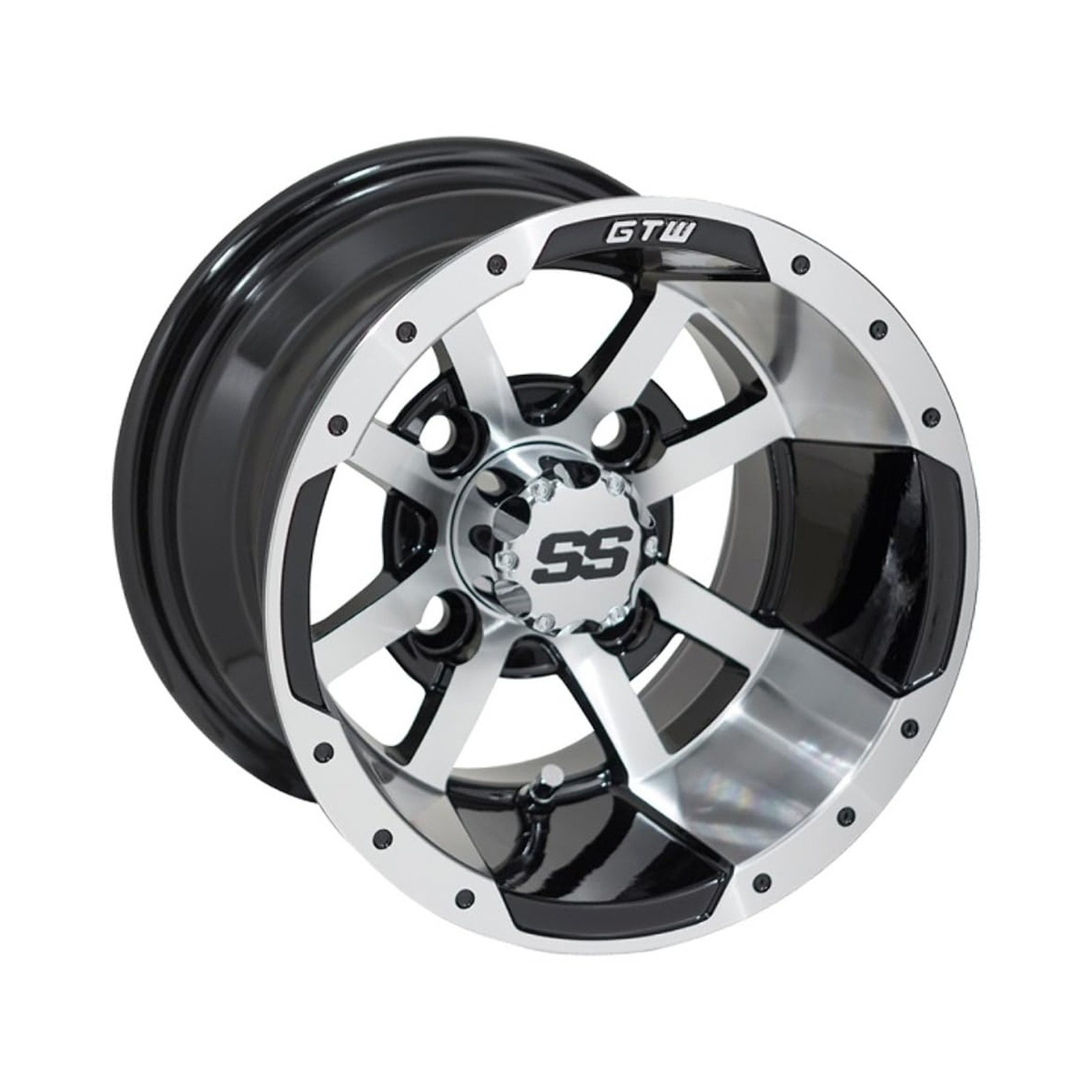 GTW 10 Inch Golf Cart Wheels and Tires Combo | Storm Trooper Machined/Black W…