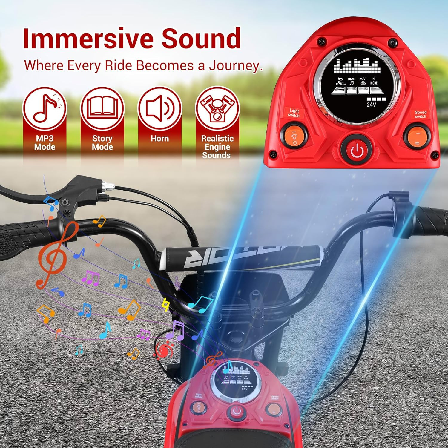 24V 350W Electric Dirt Bike Off-Road Electric Motorcycle Red for Kids 8-12 Years