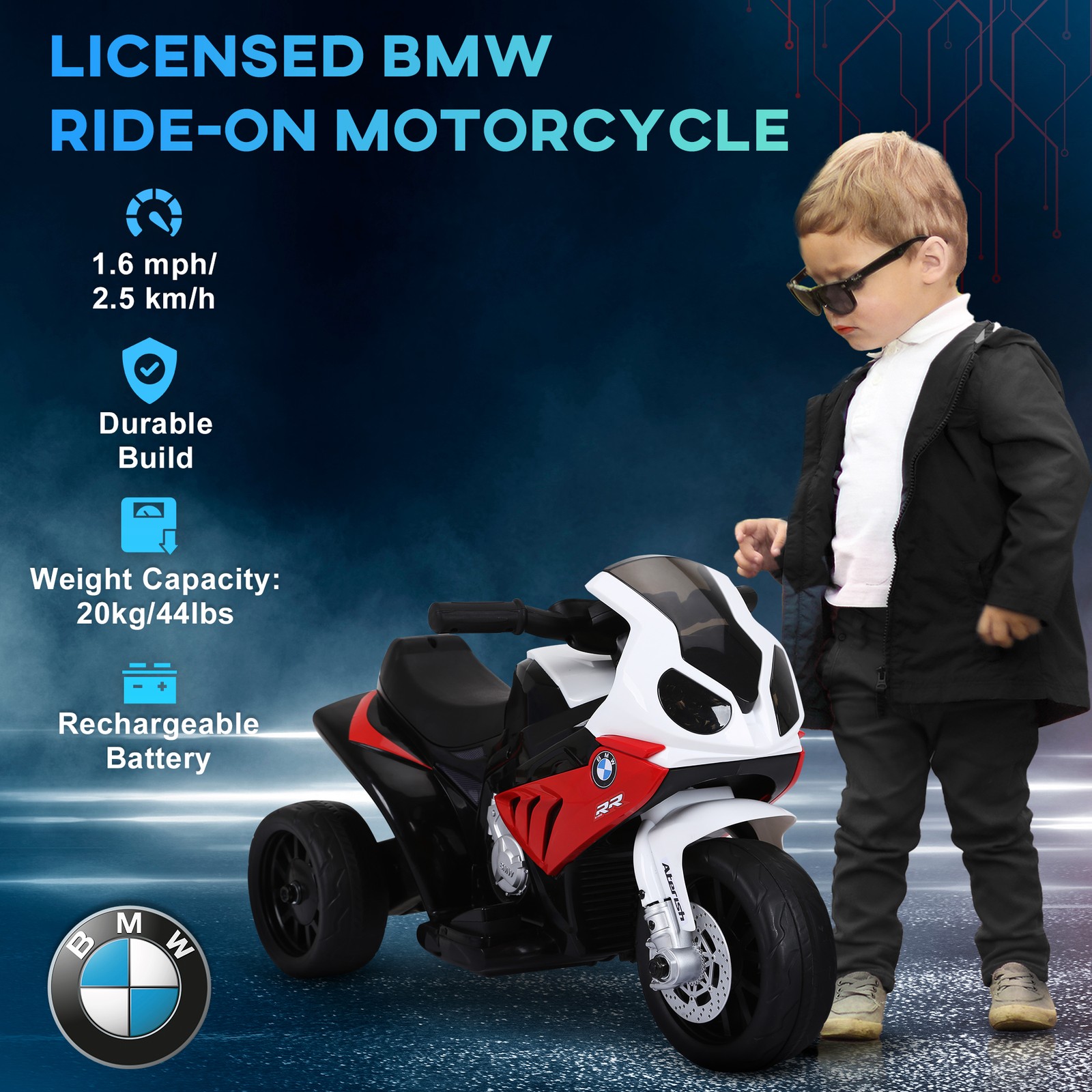 6V Kids Motorcycle Licensed BMW with Headlight, Music, Red