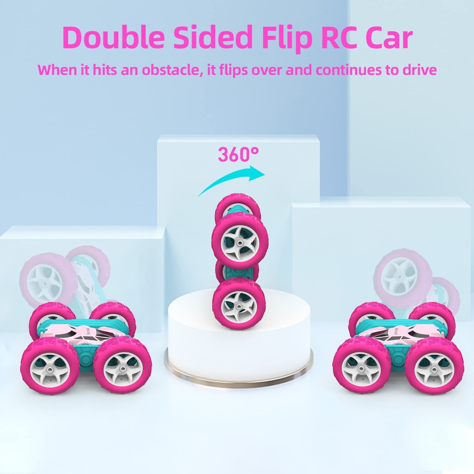 Hamdol Pink Remote Control Car for Girls, 360° Flipping Stunt Car with LED